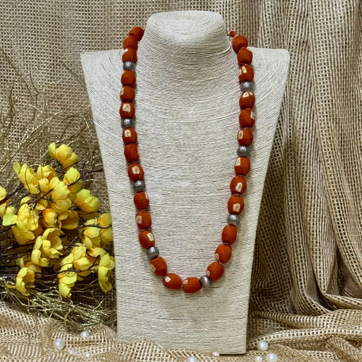 Single Layer Fabric Beaded Necklace in modal