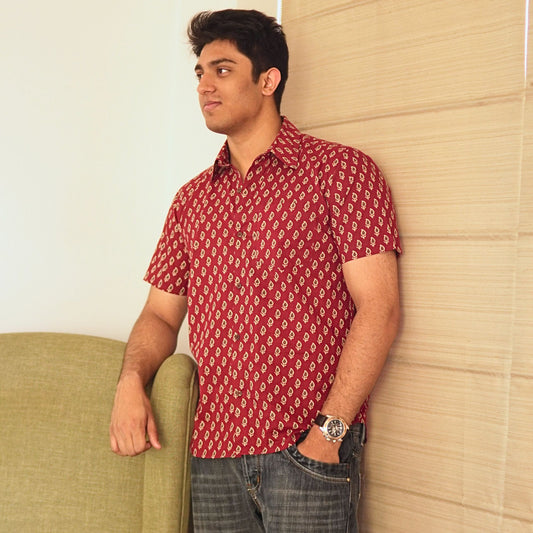 Red cotton printed half sleeves Shirt