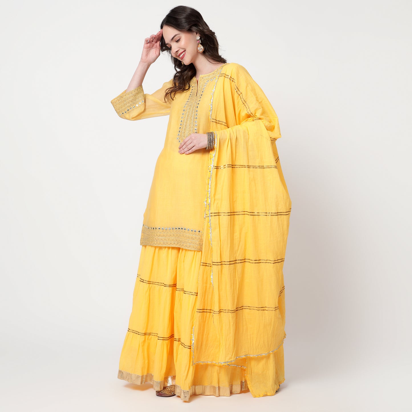 Yellow chanderi sharara set