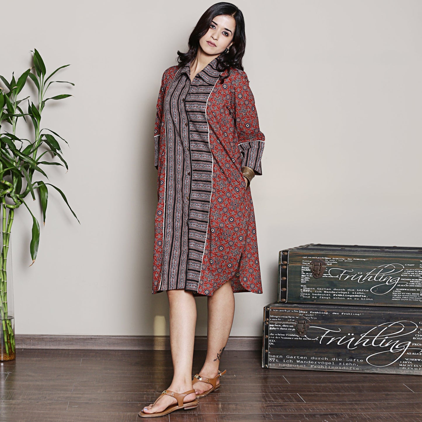 Cotton maroon shirt dress