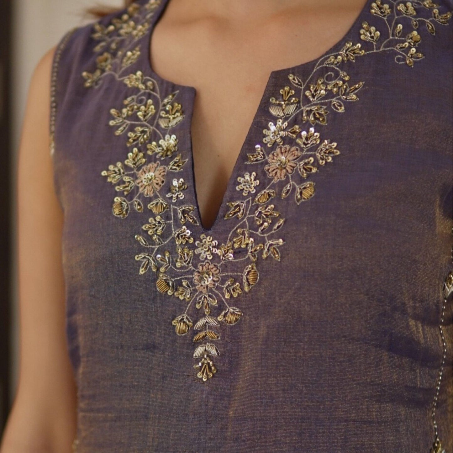 Navy Blue Metallic Chanderi Suit Set with Dupatta