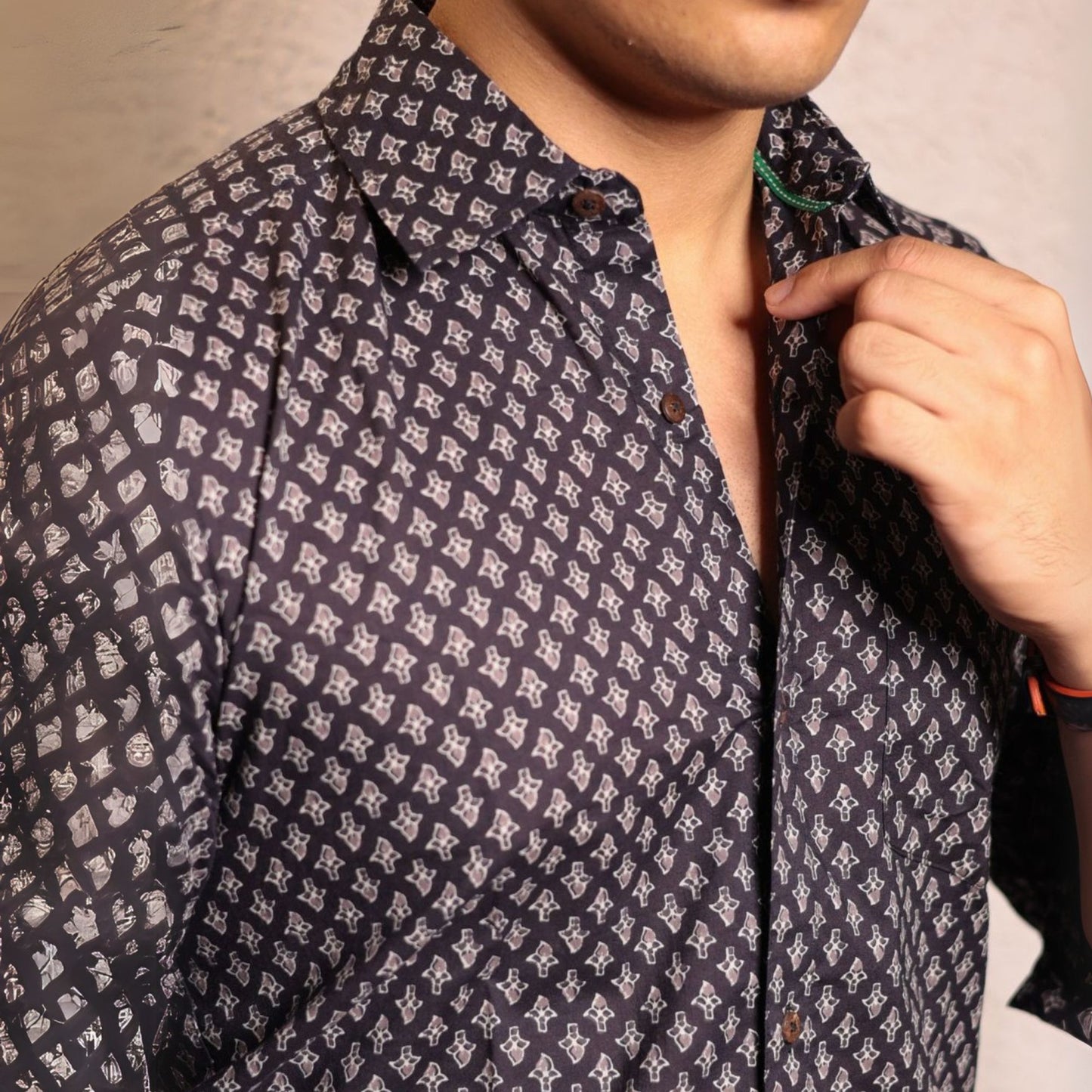 Black cotton printed full sleeves shirt