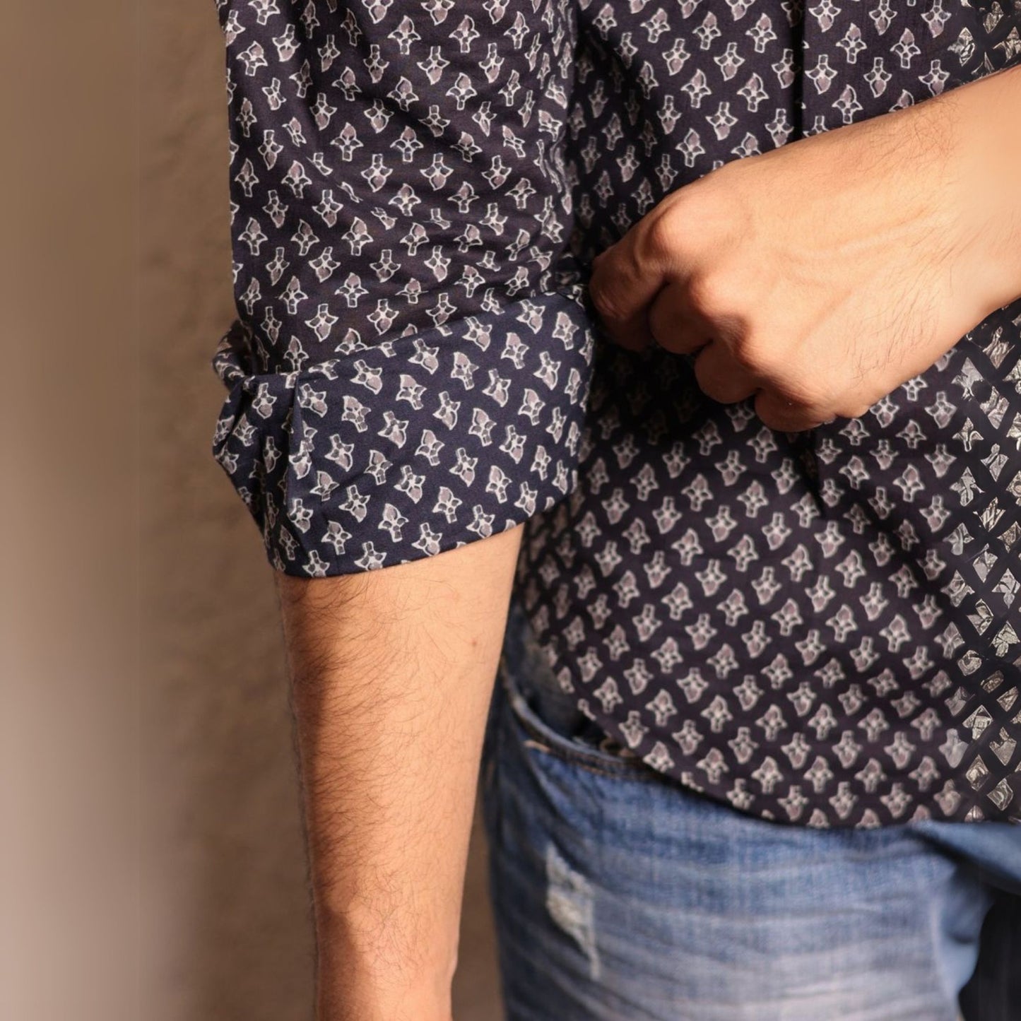 Black cotton printed full sleeves shirt