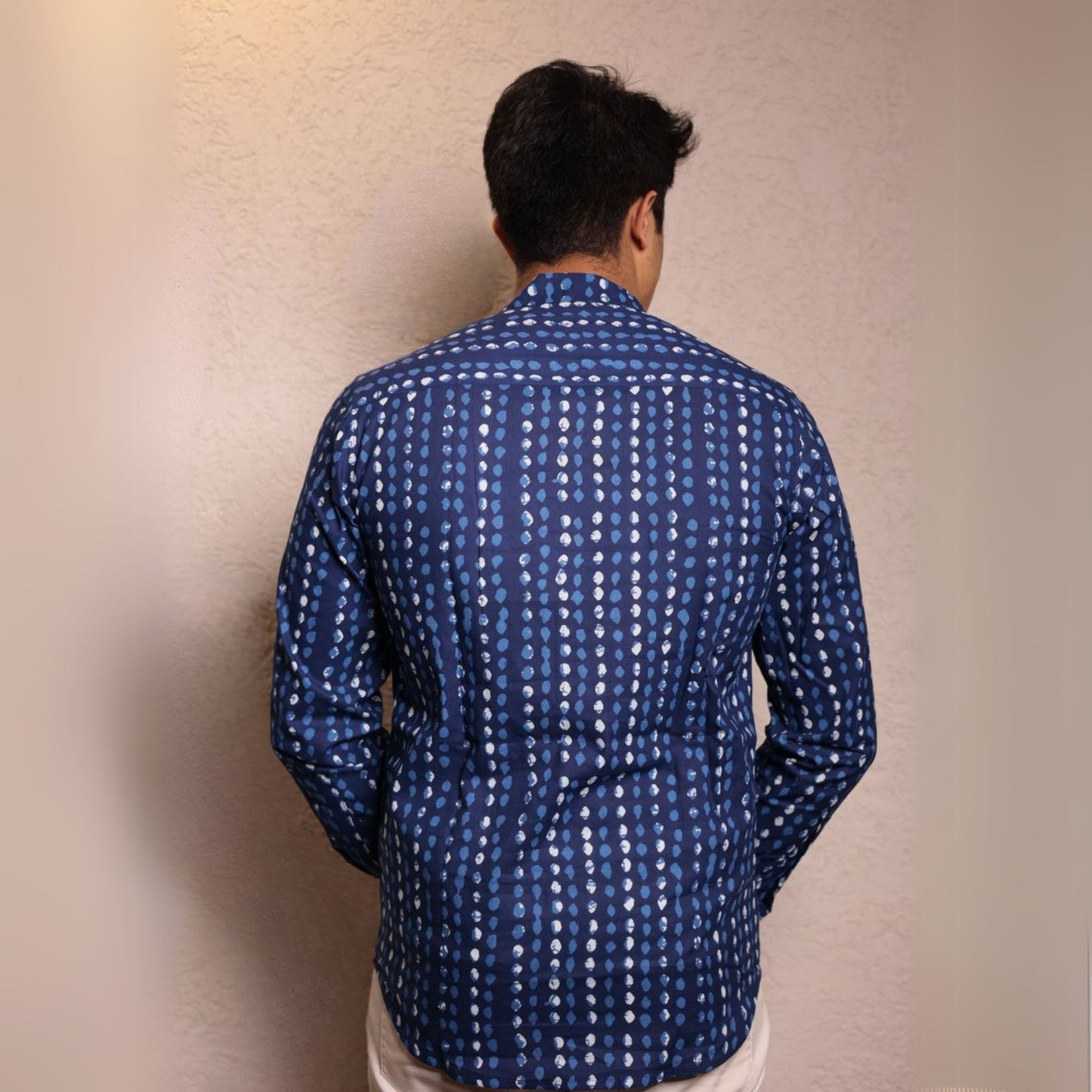 Navy Blue cotton printed full sleeves shirt