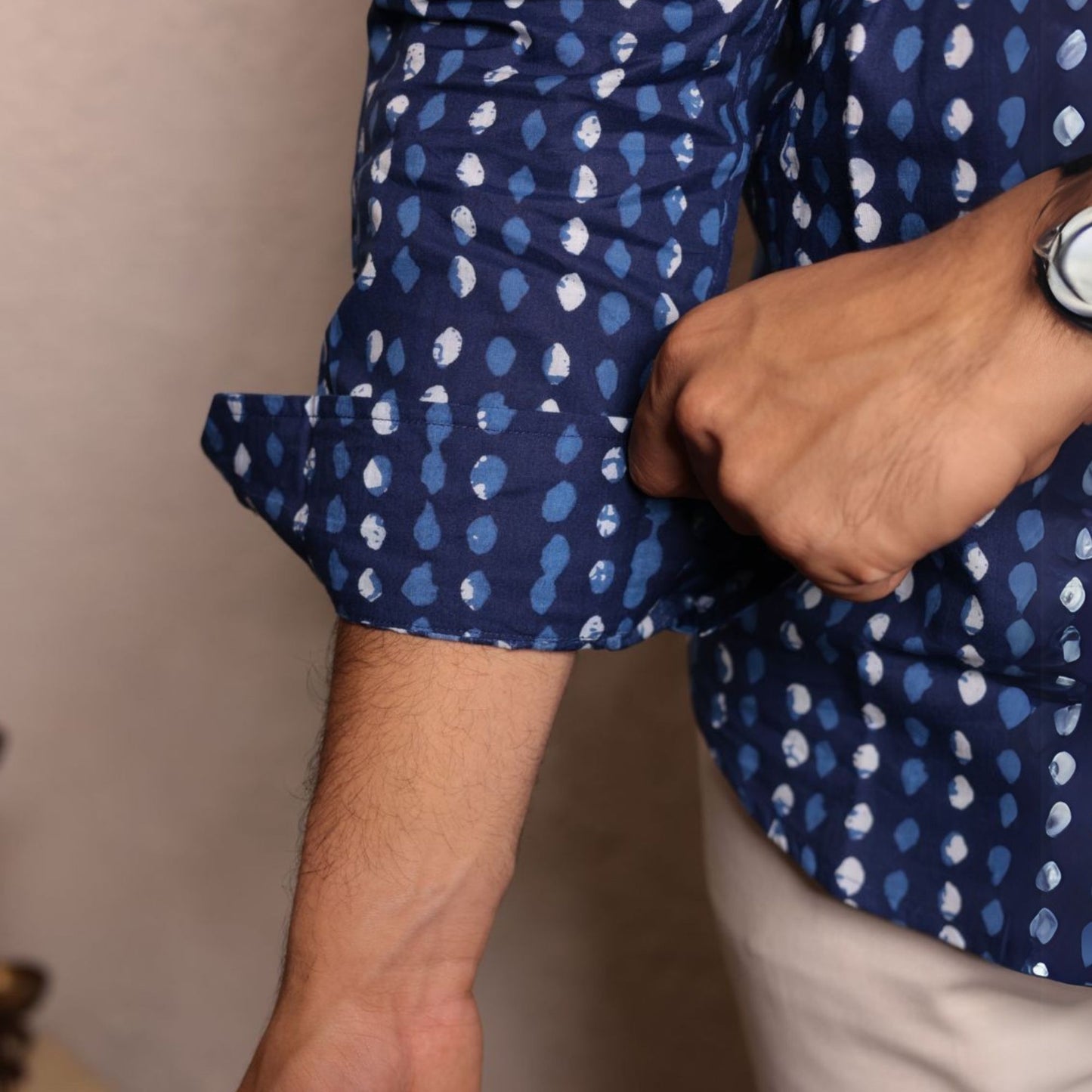 Navy Blue cotton printed full sleeves shirt