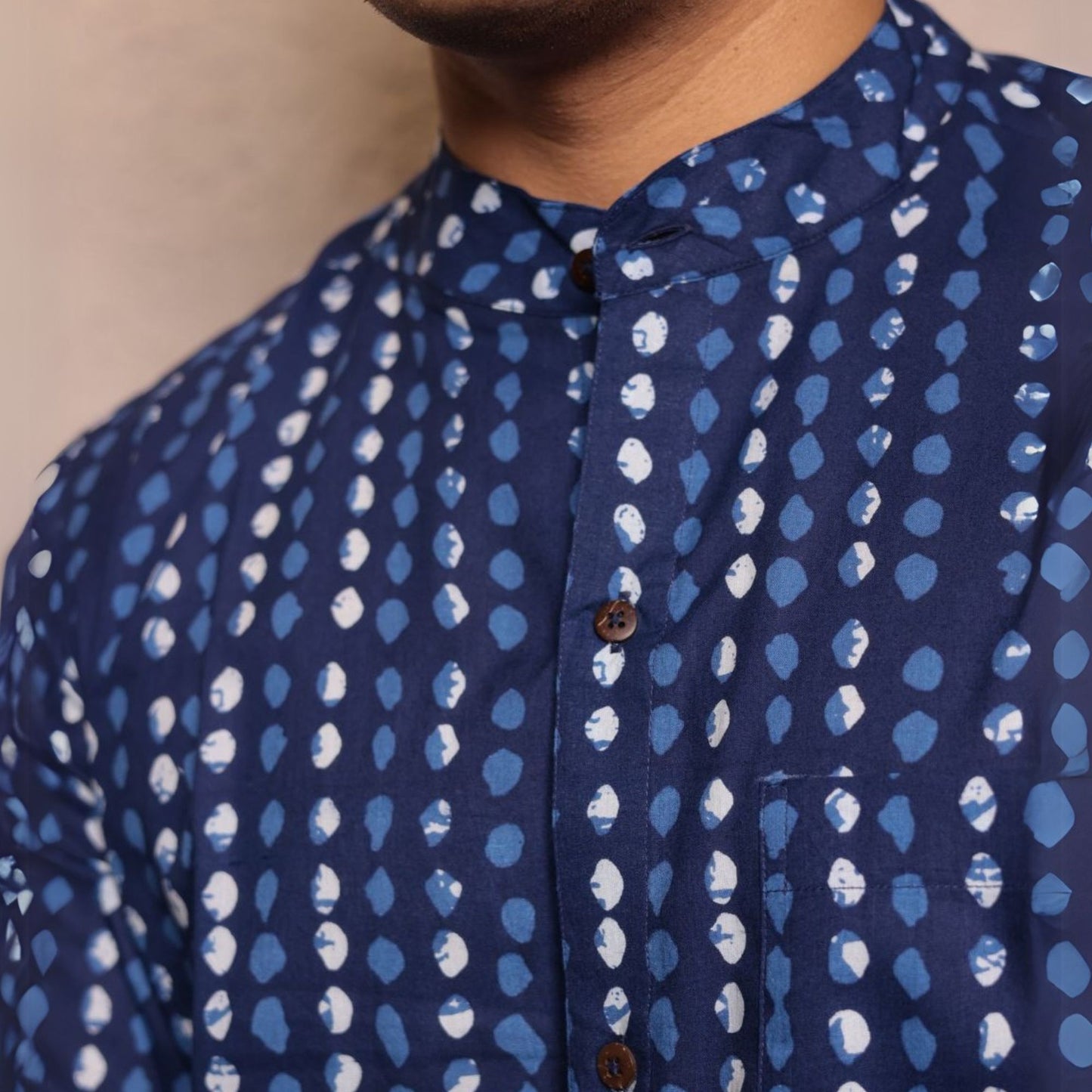 Navy Blue cotton printed full sleeves shirt