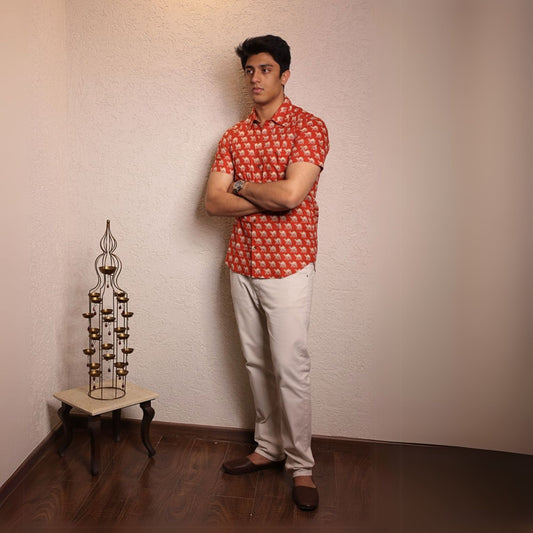 Red cotton printed half sleeves Shirt