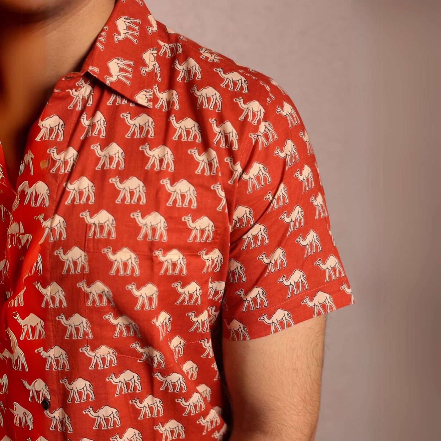 Red cotton printed half sleeves Shirt