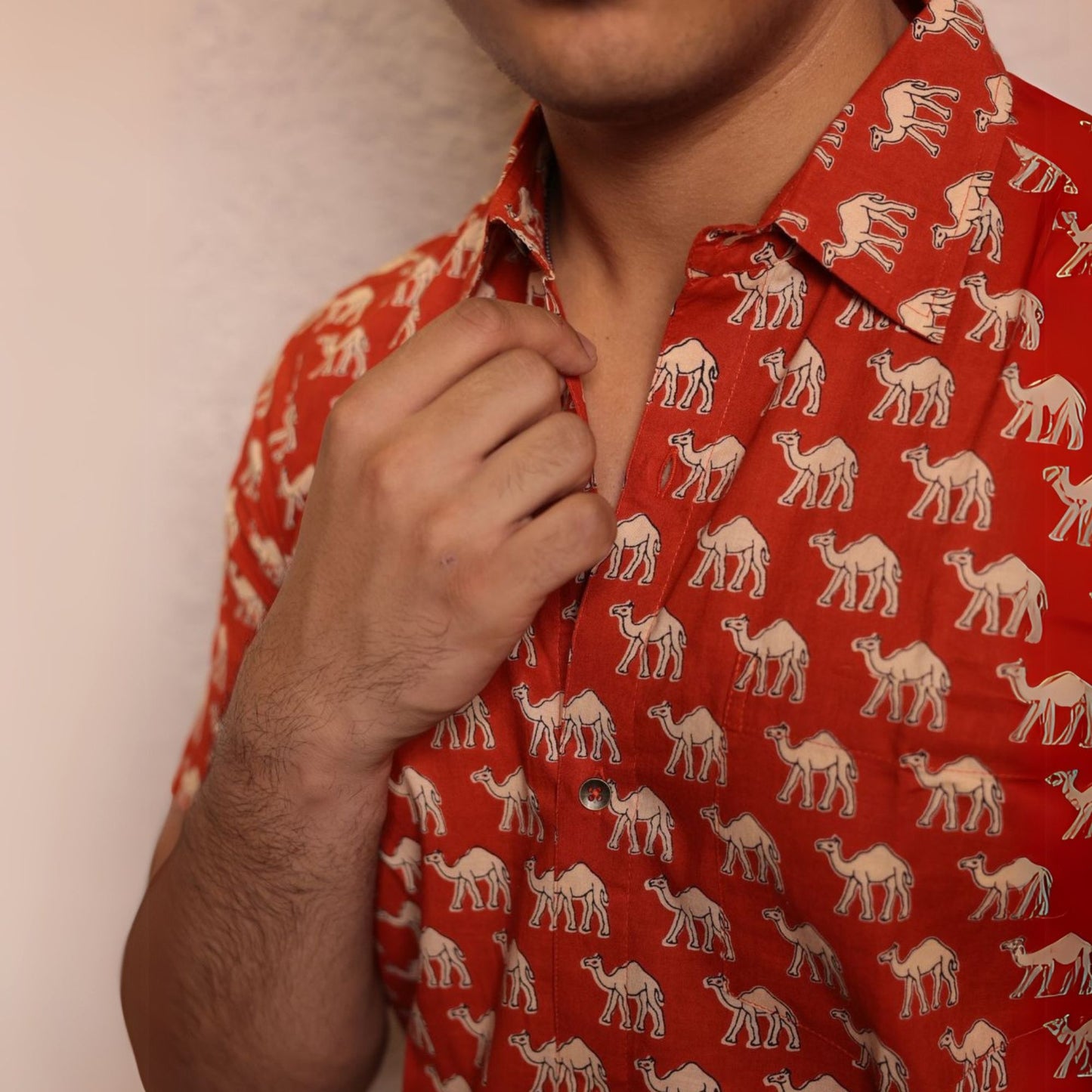 Red cotton printed half sleeves Shirt
