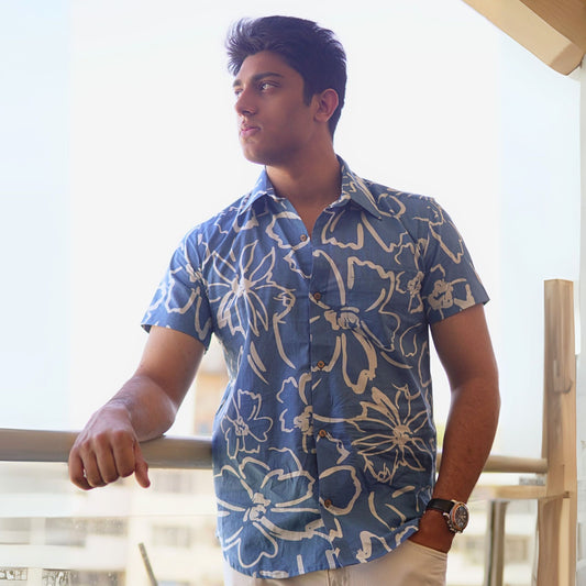 Blue cotton printed half sleeves Shirt