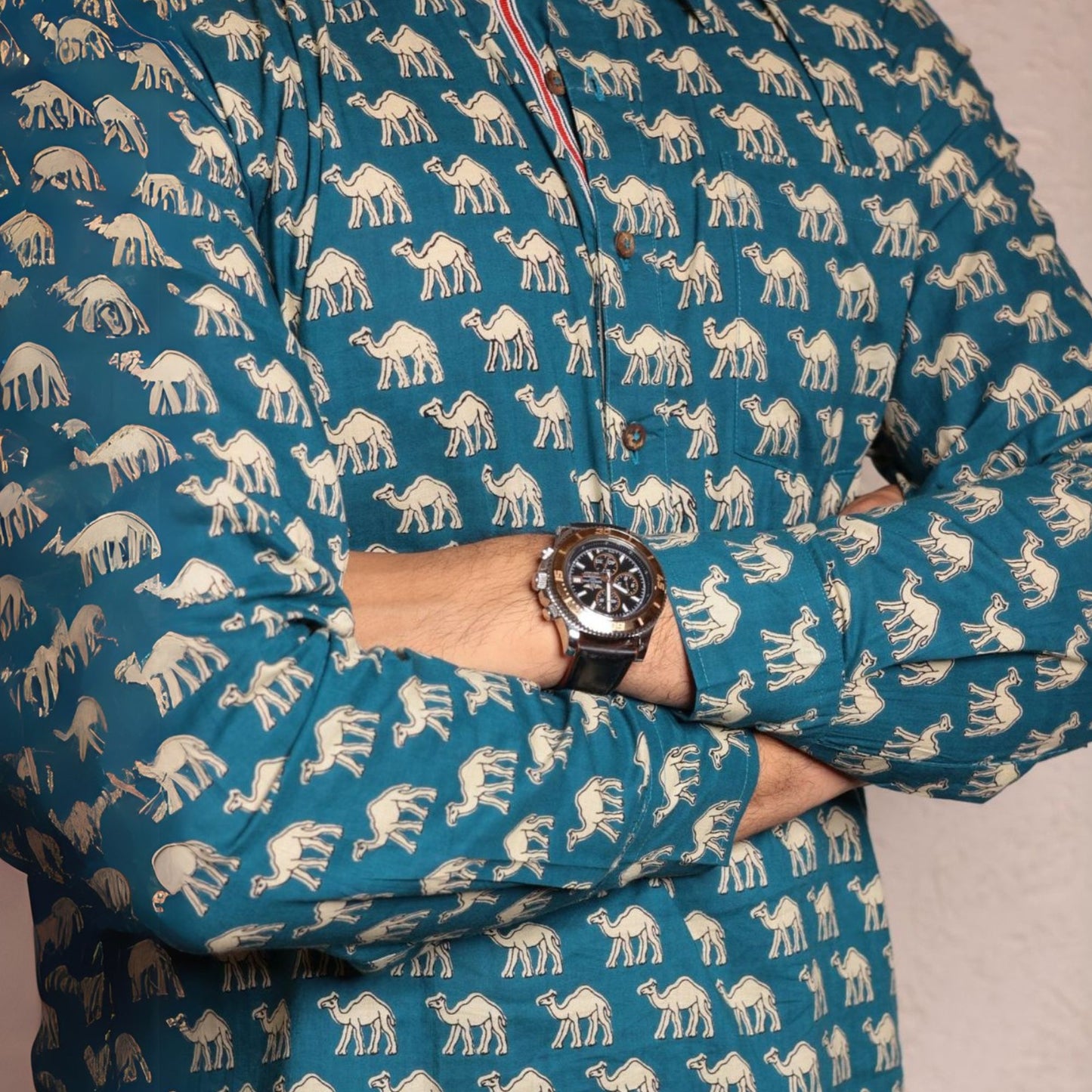 Teal blue cotton printed full sleeves Shirt