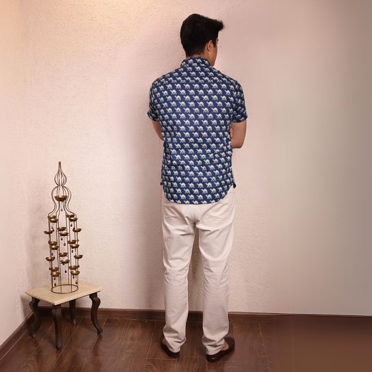 Blue cotton printed half sleeves Shirt