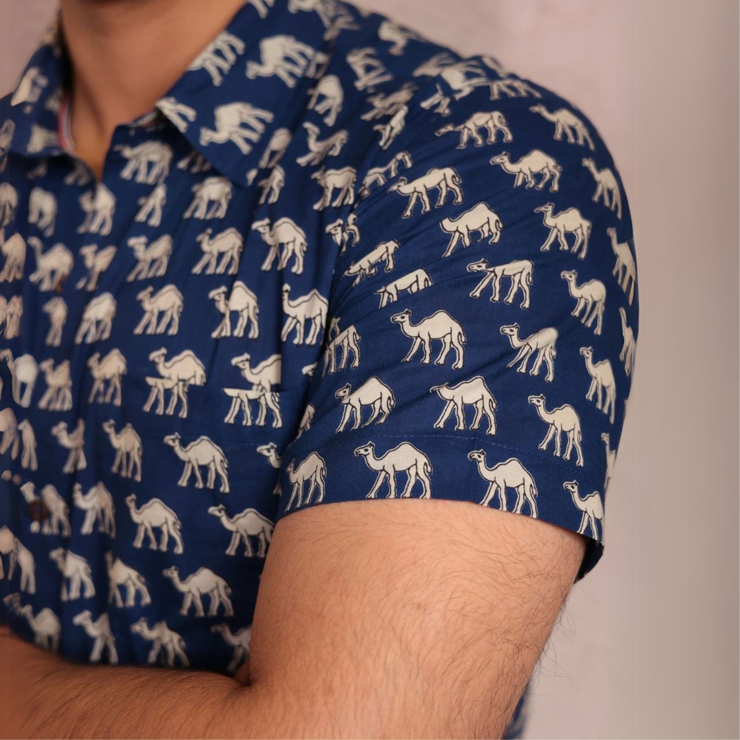 Blue cotton printed half sleeves Shirt