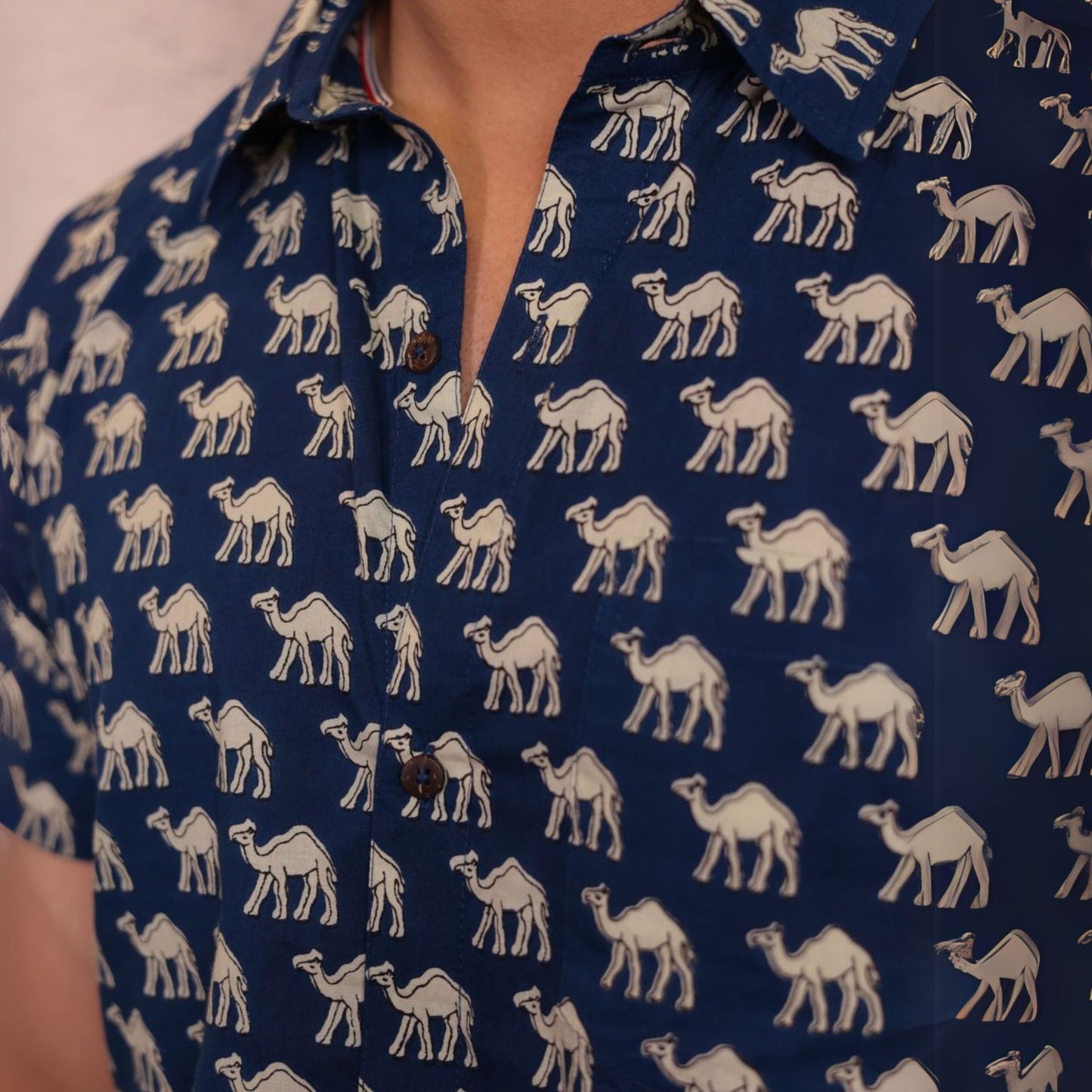 Blue cotton printed half sleeves Shirt