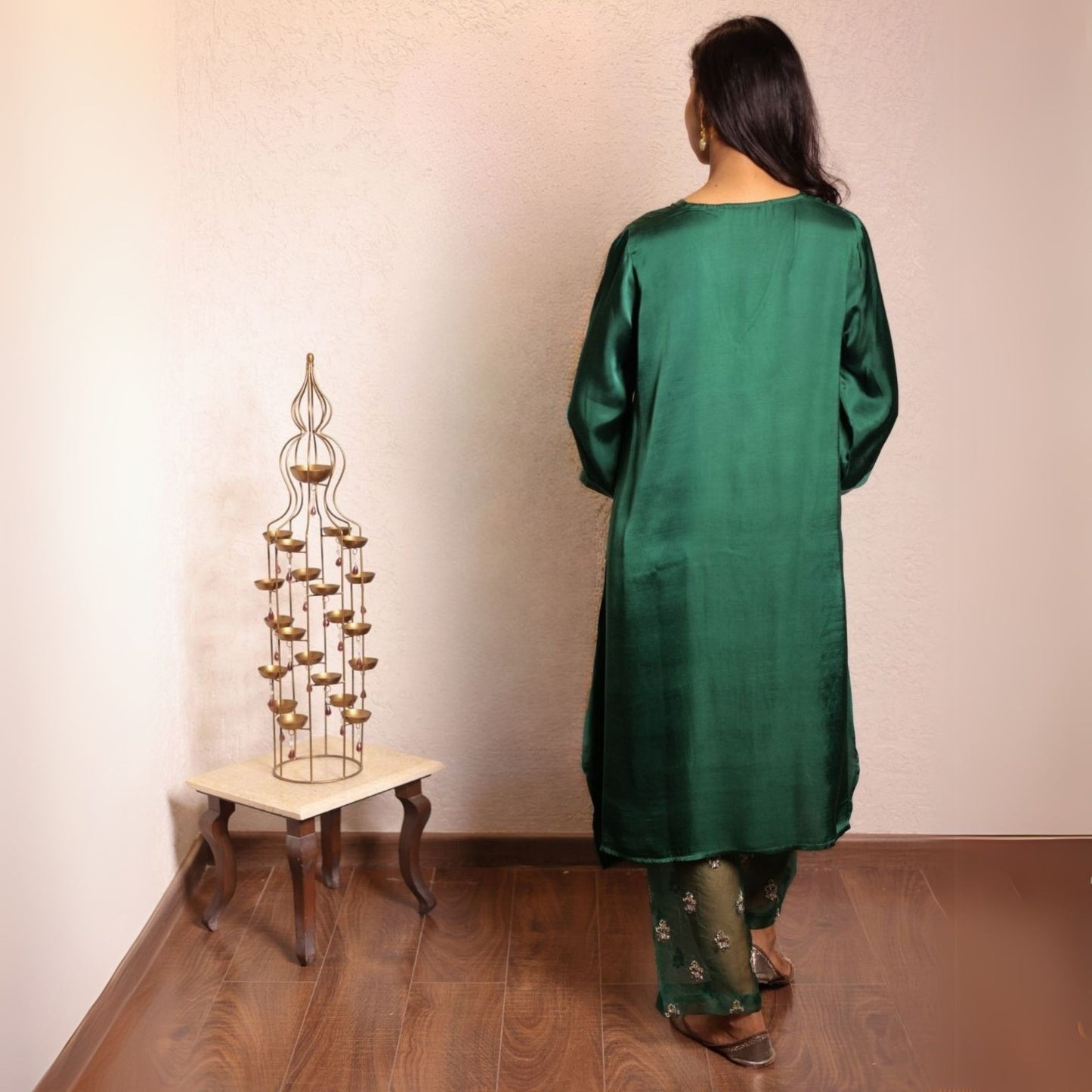 Dark Green Sheer buta modal co-ord set