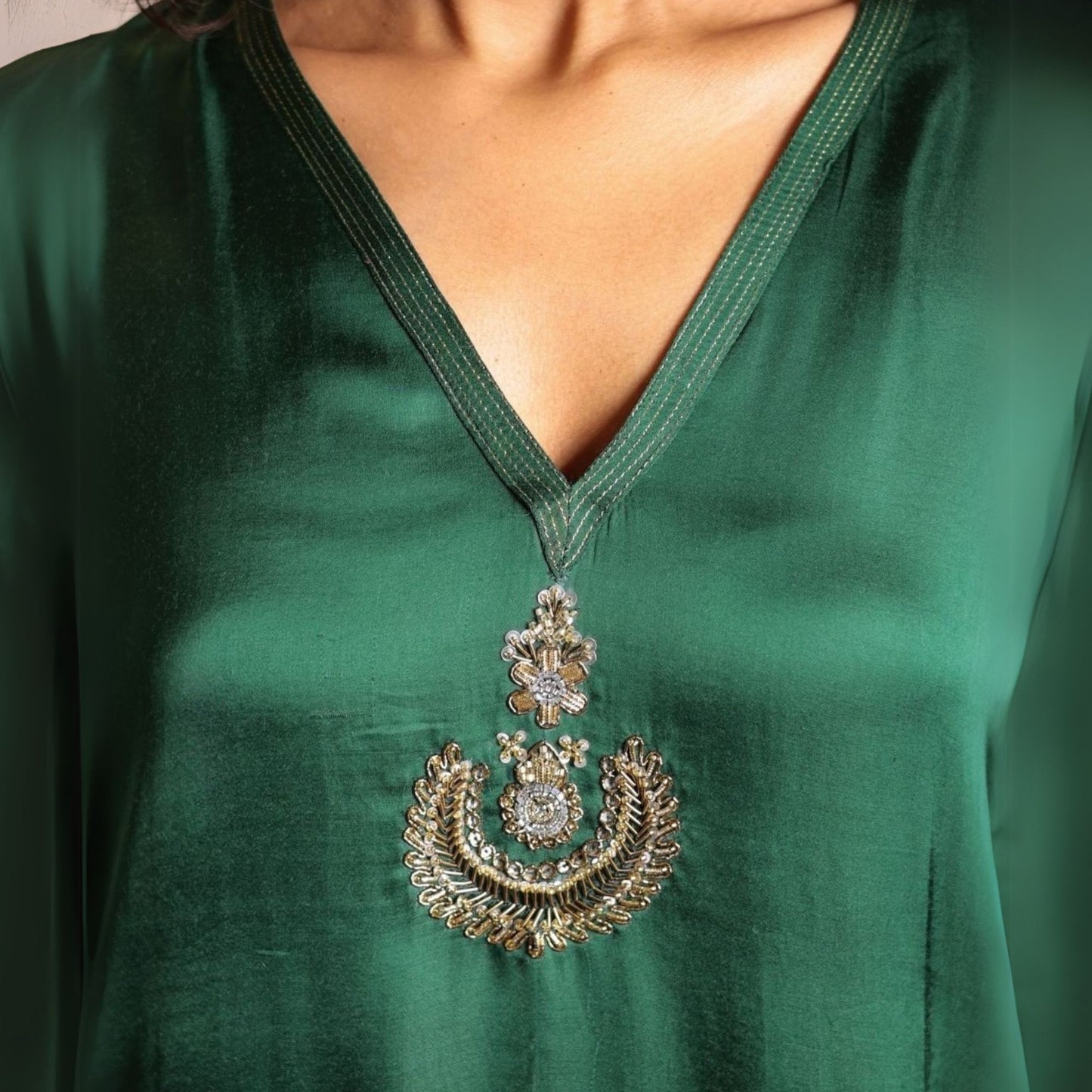 Dark Green Sheer buta modal co-ord set