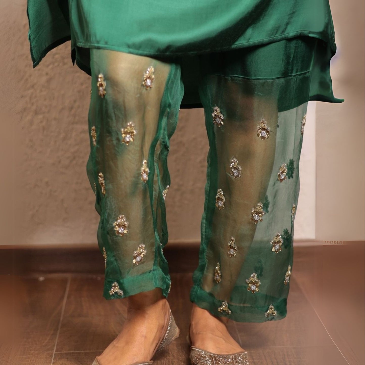 Dark Green Sheer buta modal co-ord set