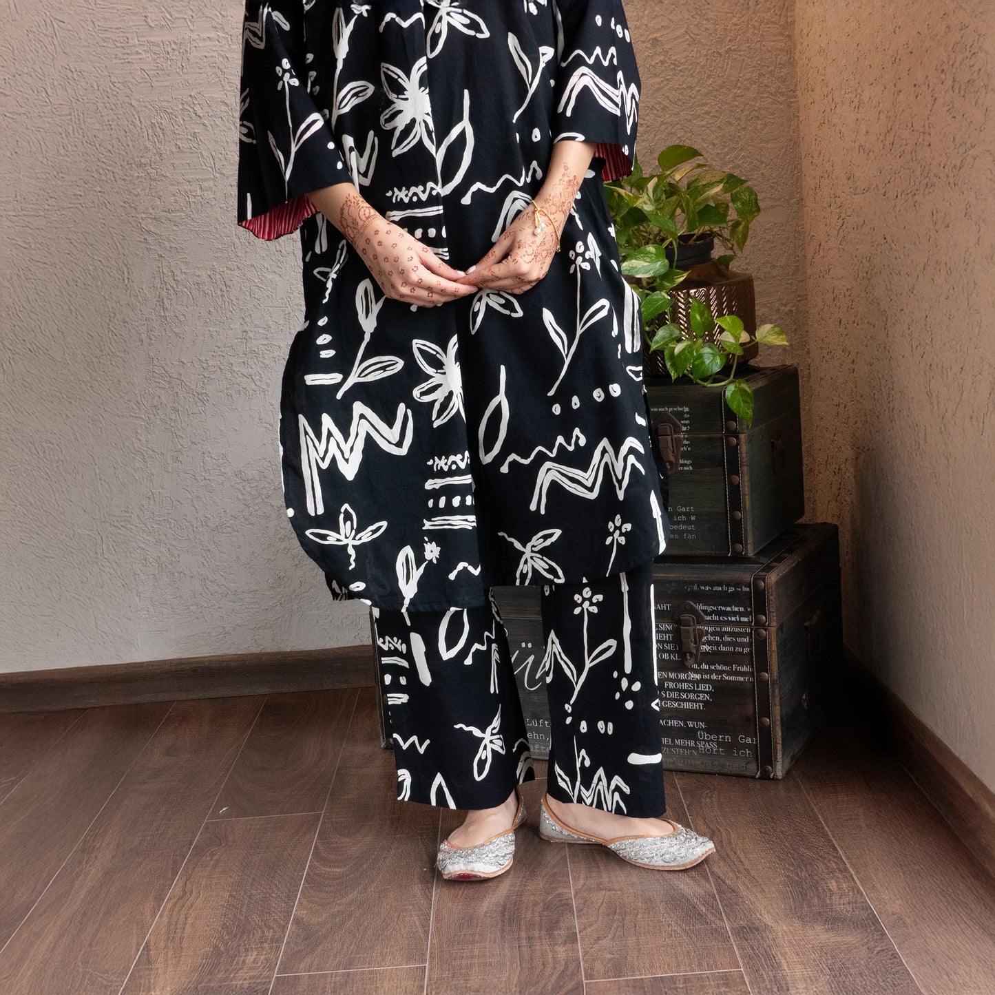 Black Cotton Abstract printed Co-ord Set