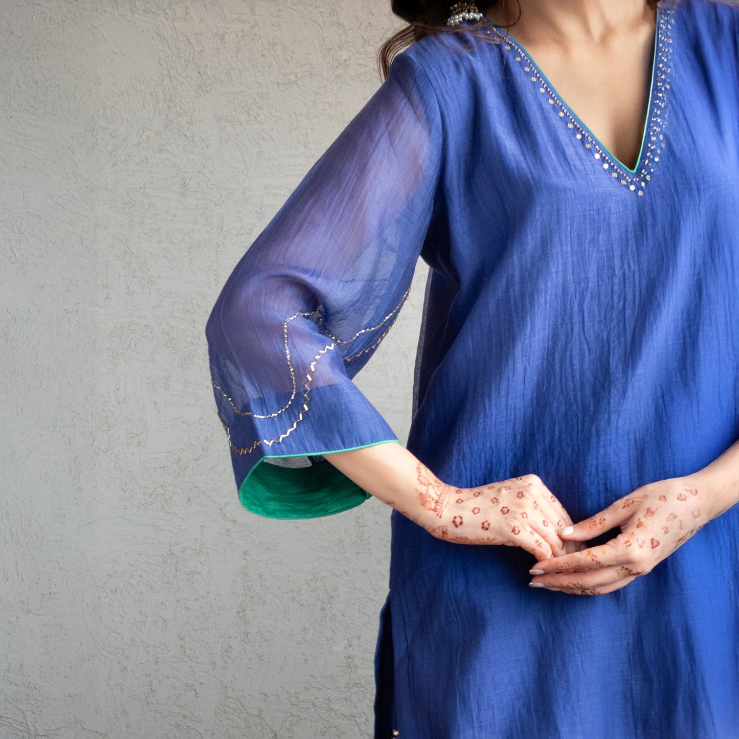 Blue Chanderi Sharara Set with Hand embroidered Moitfs