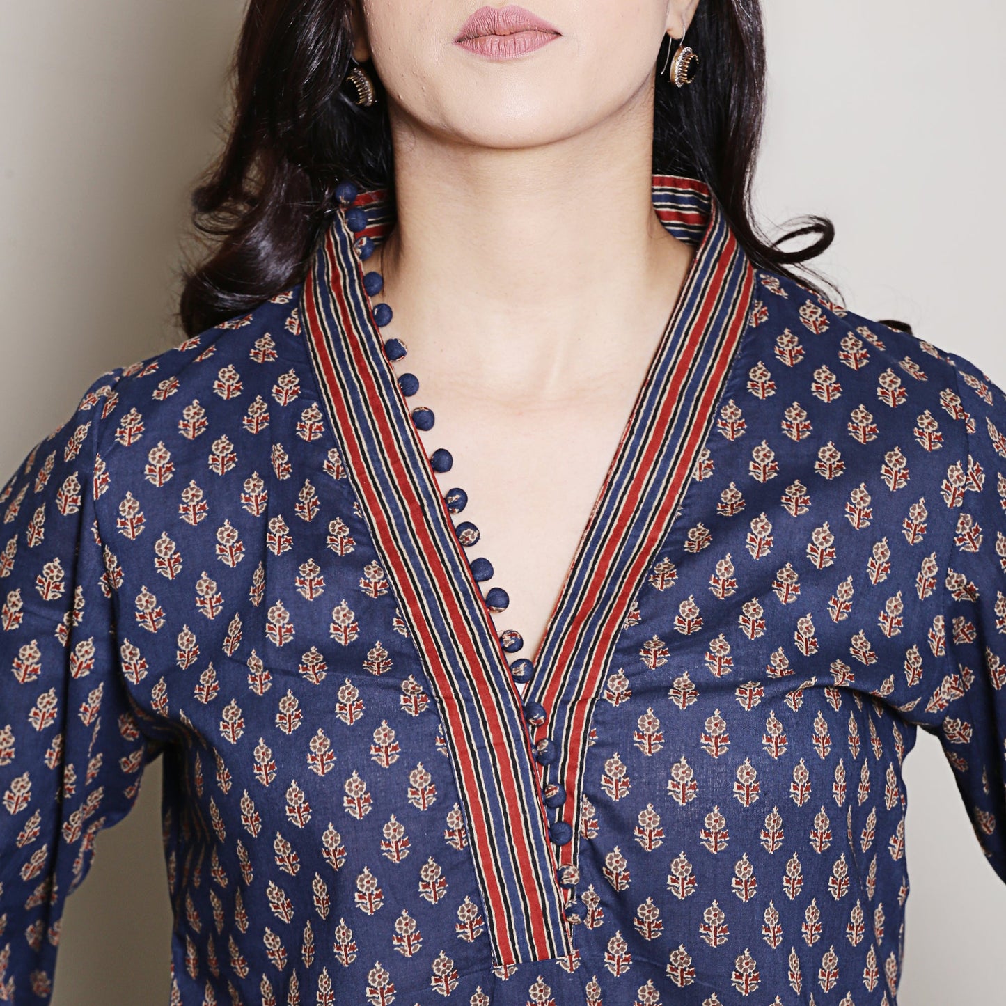Navy blue printed kurta