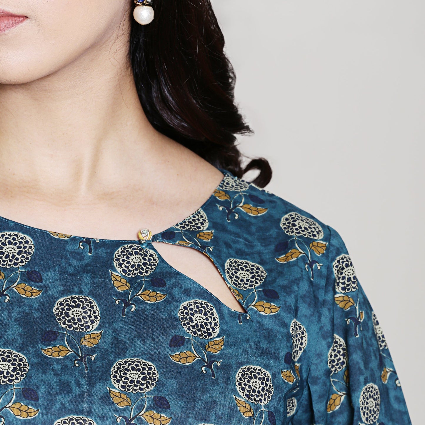 Teal embroidered Block Printed Co-ord Set