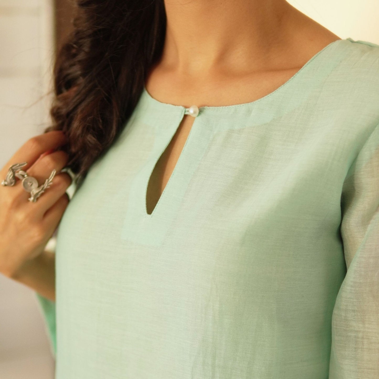 Aqua Chanderi Embroidered A-line Kurta