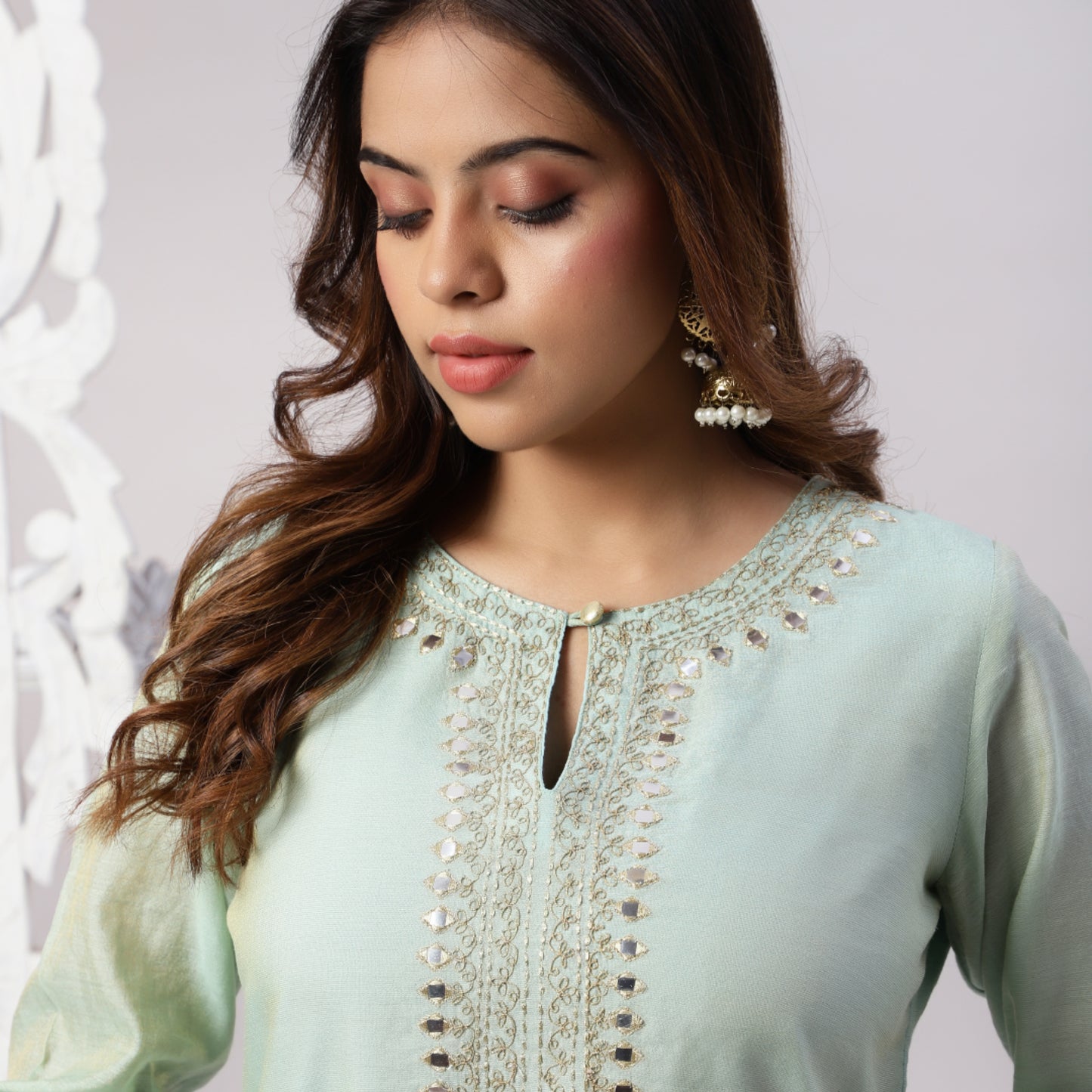 metallic Chanderi Aqua Sharara Set