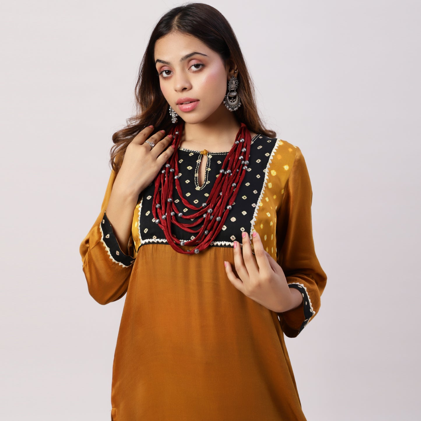 Mustard yellow bandhani print set