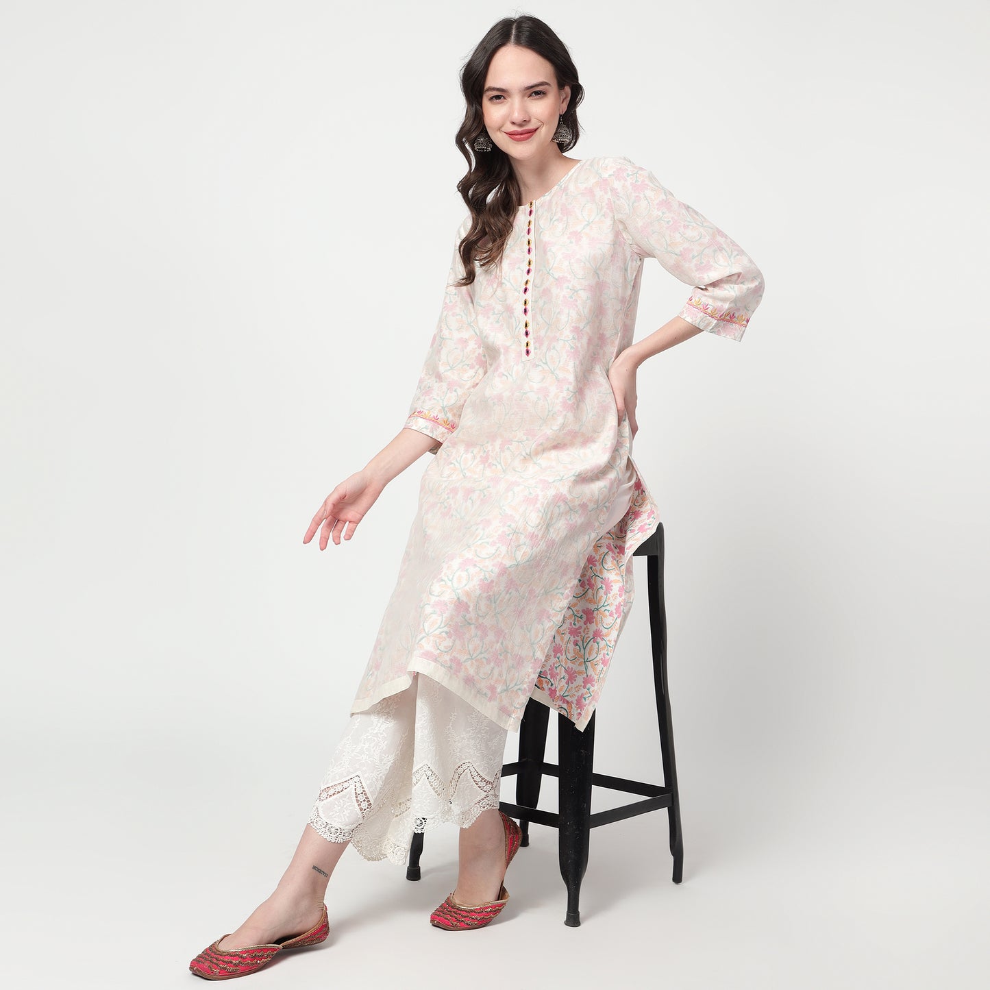Off-white printed kurta