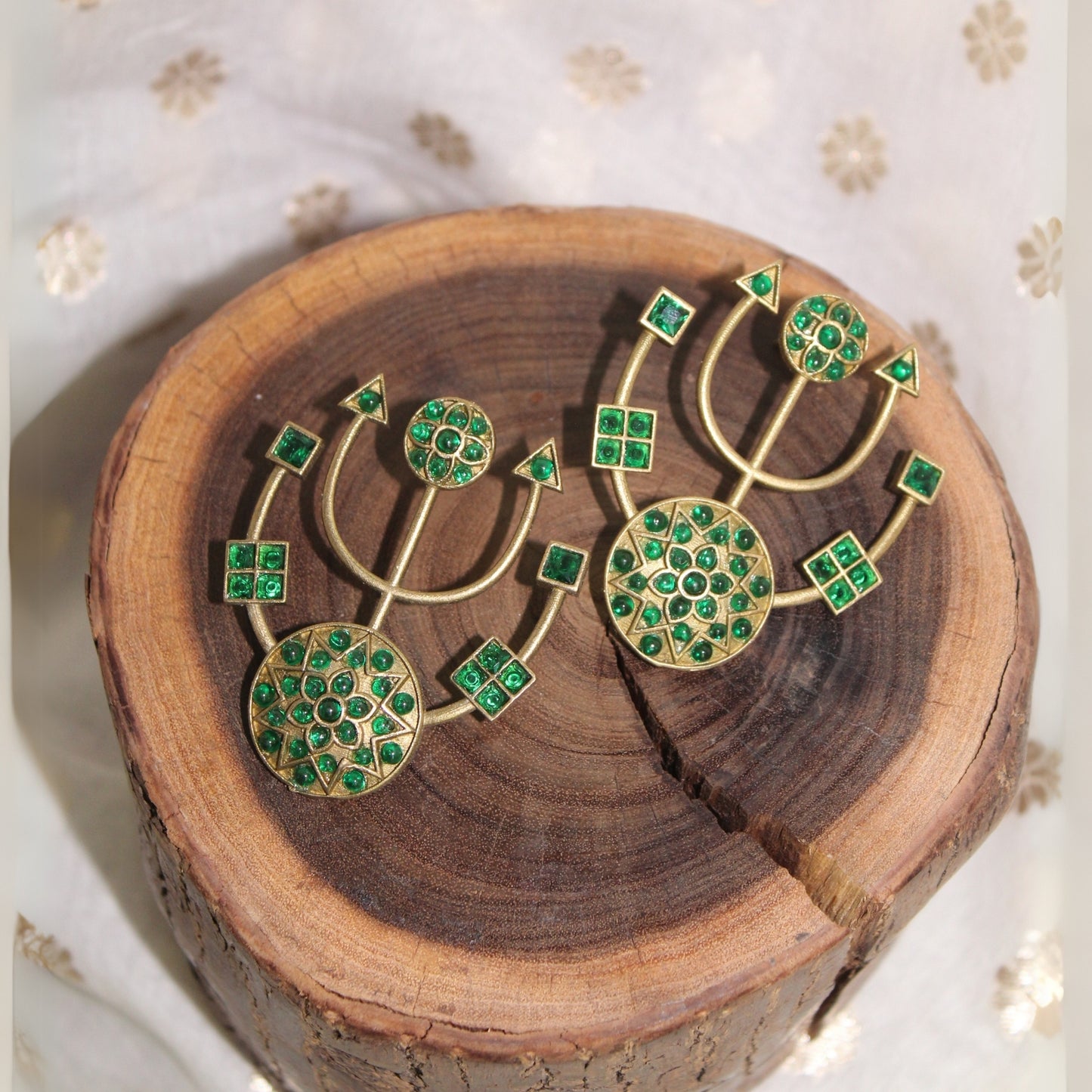 Silva Sutra Geometric Green Stone Earrings