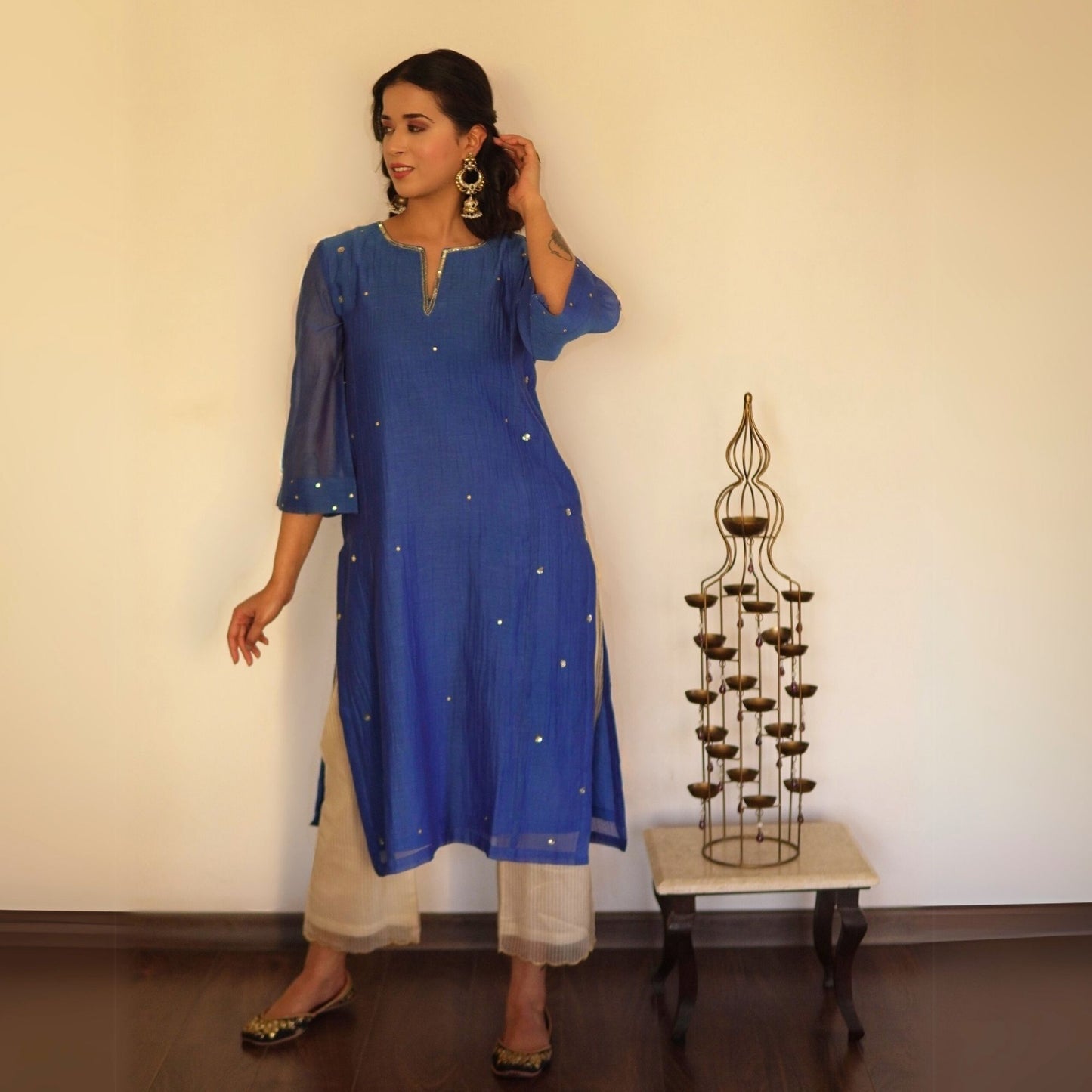 Blue Sequin-Embellished Chanderi Kurta set