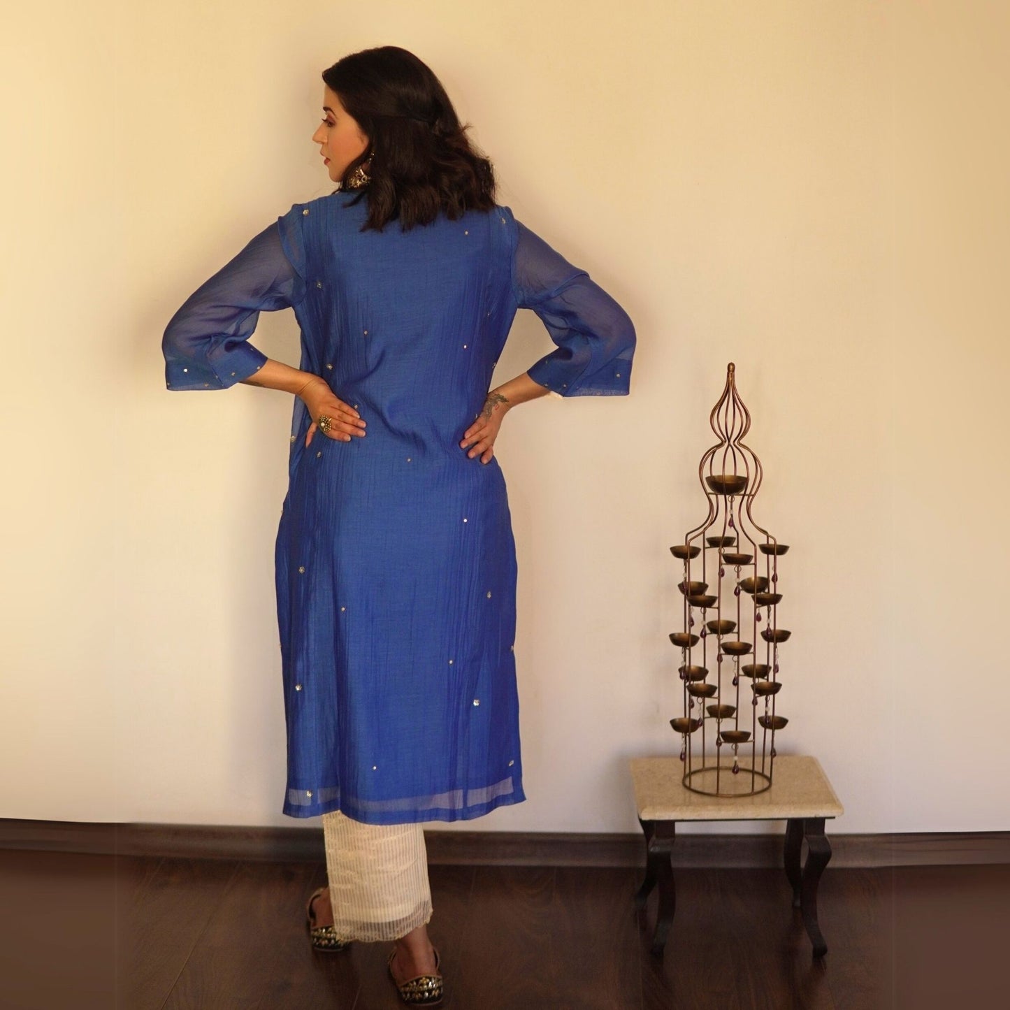Blue Sequin-Embellished Chanderi Kurta set