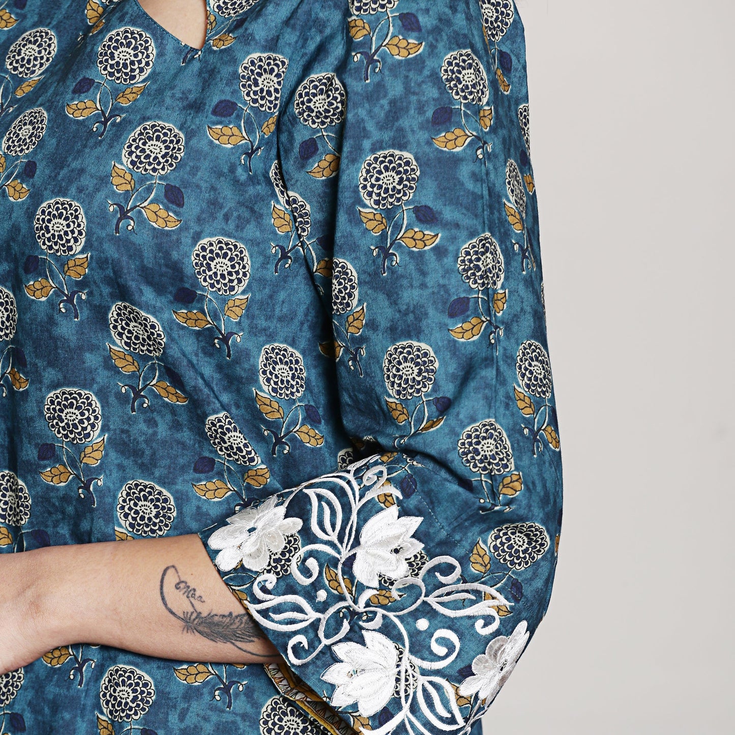 Teal embroidered Block Printed Co-ord Set