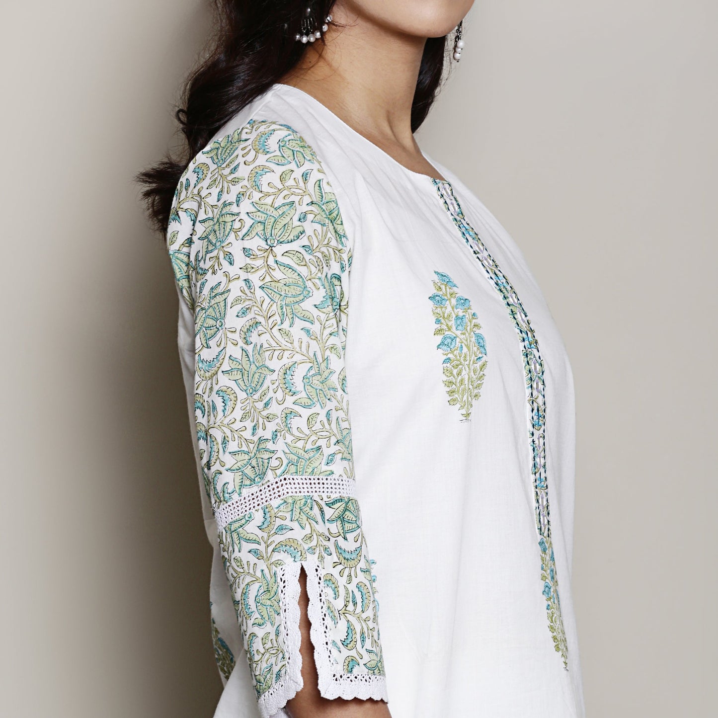 Mix-n-Match White-Blue Mughal Print Kurta Set