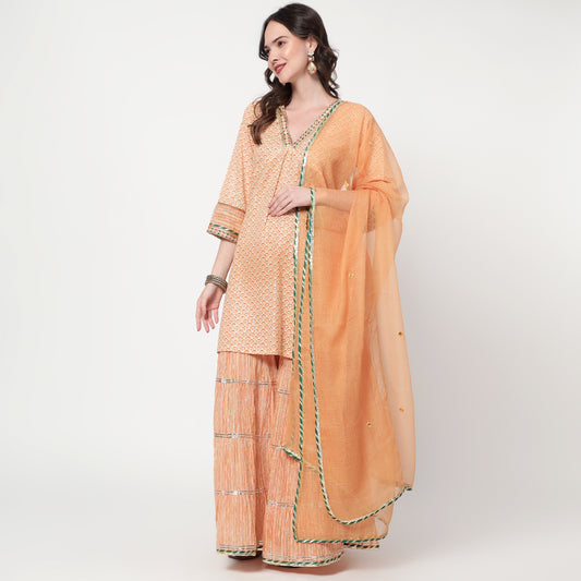 Lurex printed Short Kurta Sharara Set