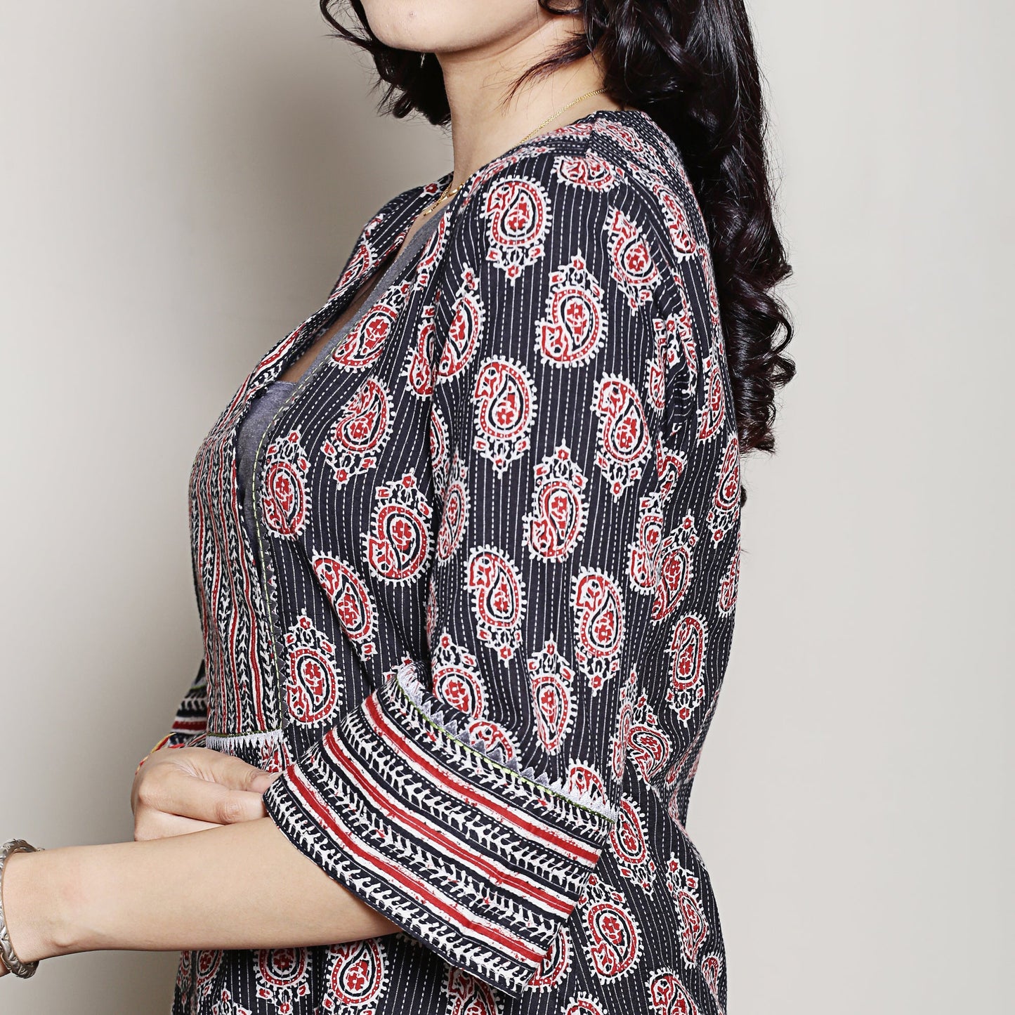 Block printed kurta with yoke