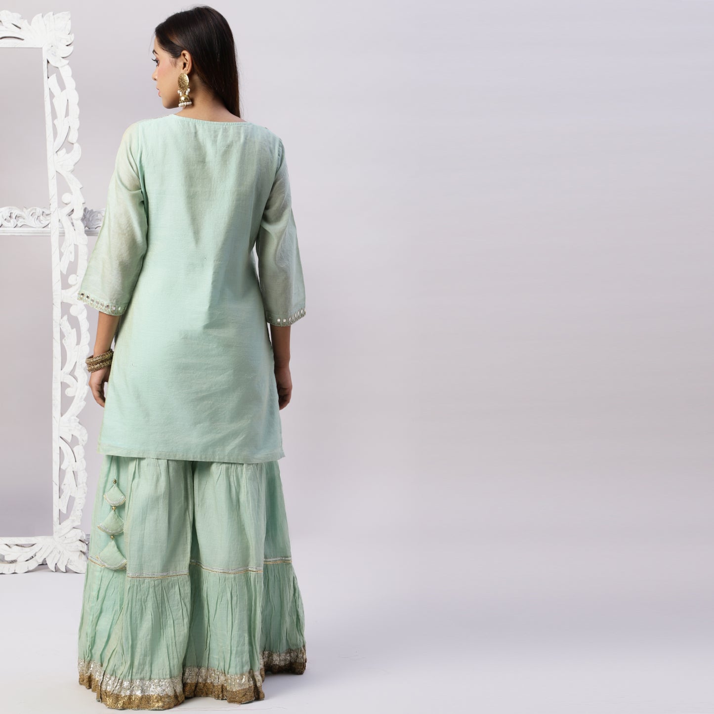 metallic Chanderi Aqua Sharara Set