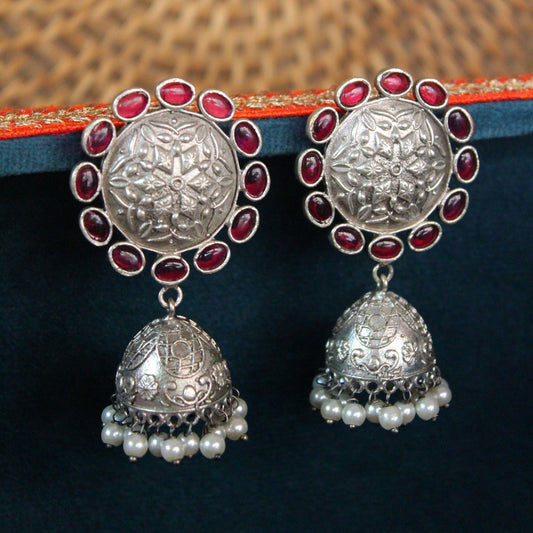 Silva Sutra Crimson Jhumkas