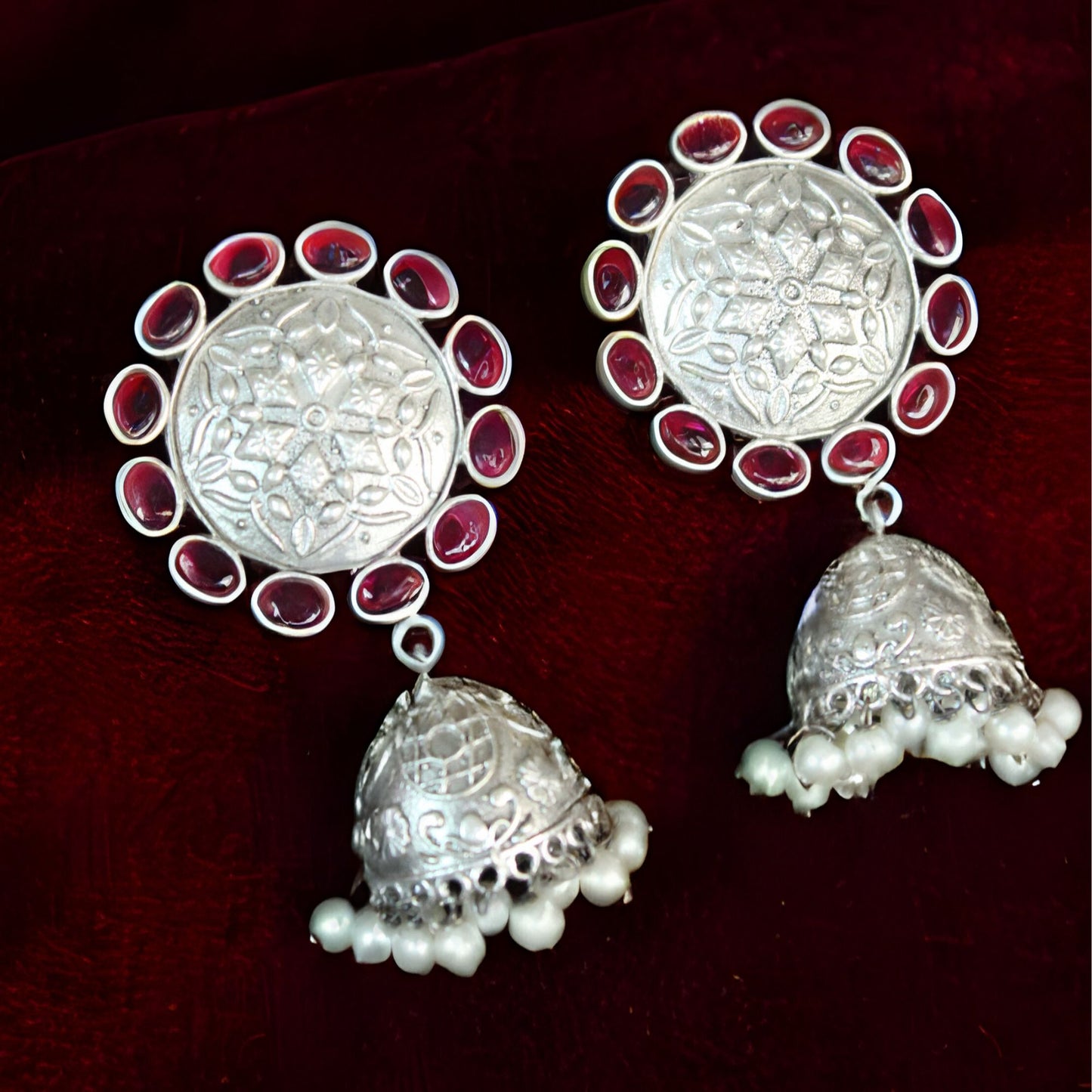 Silva Sutra Crimson Jhumkas
