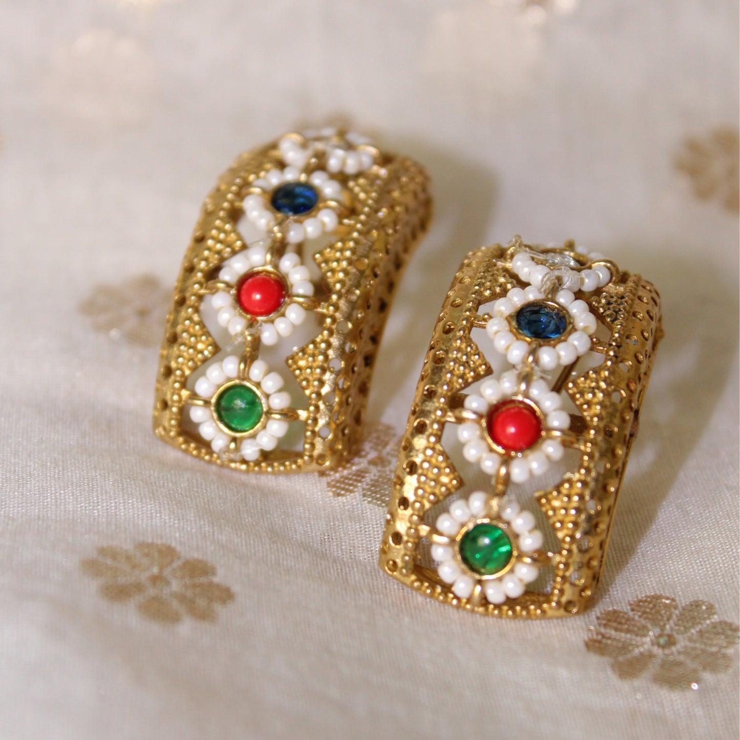 Silva Sutra Gold Tone Color Stone Hoops