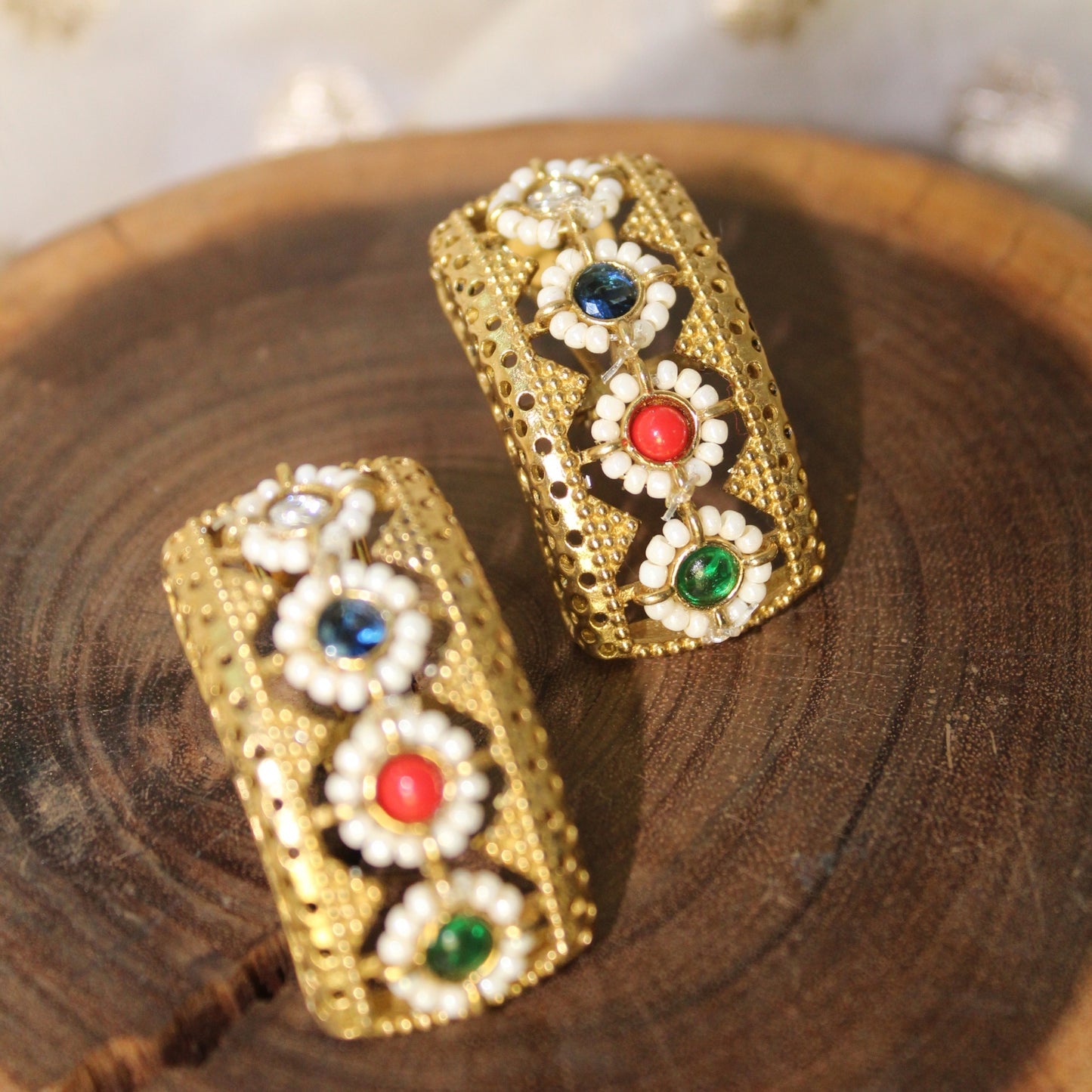 Silva Sutra Gold Tone Color Stone Hoops