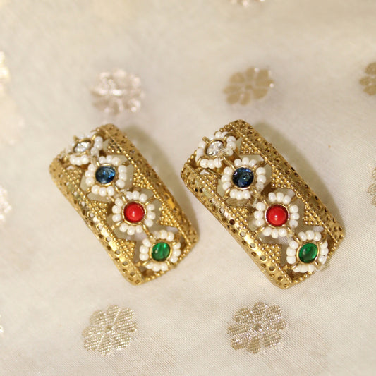 Silva Sutra Gold Tone Color Stone Hoops