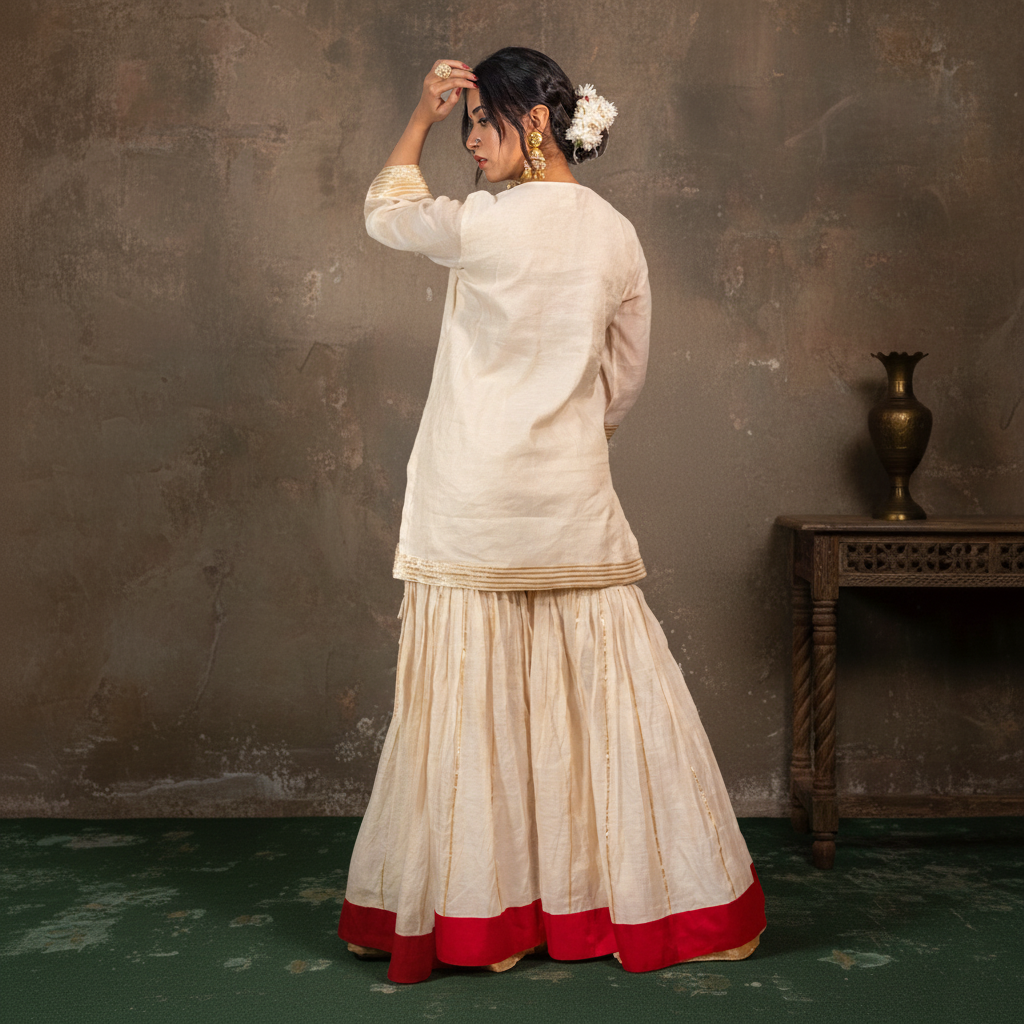 Off-wite Tissue Chanderi Sharara Set