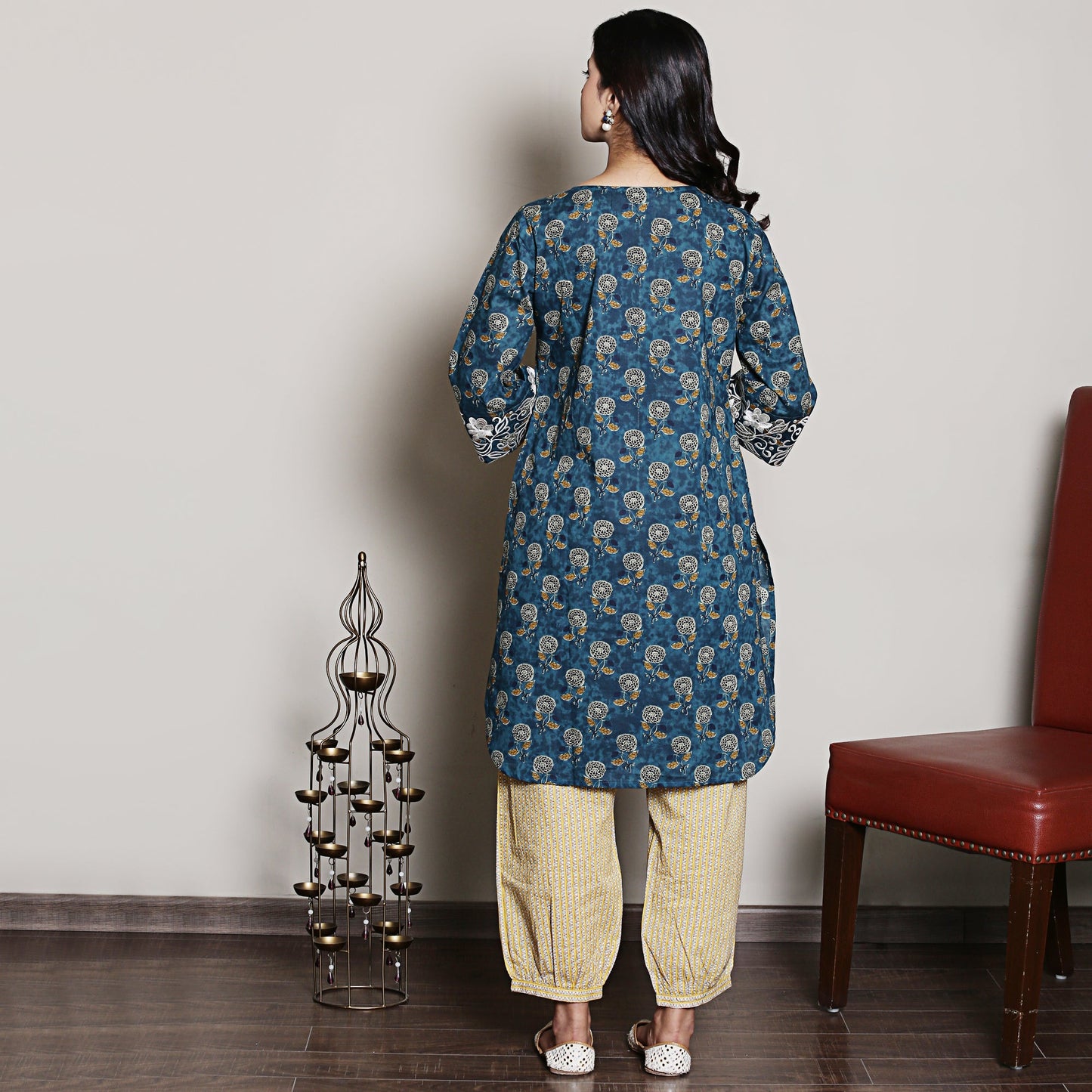 Teal embroidered Block Printed Co-ord Set