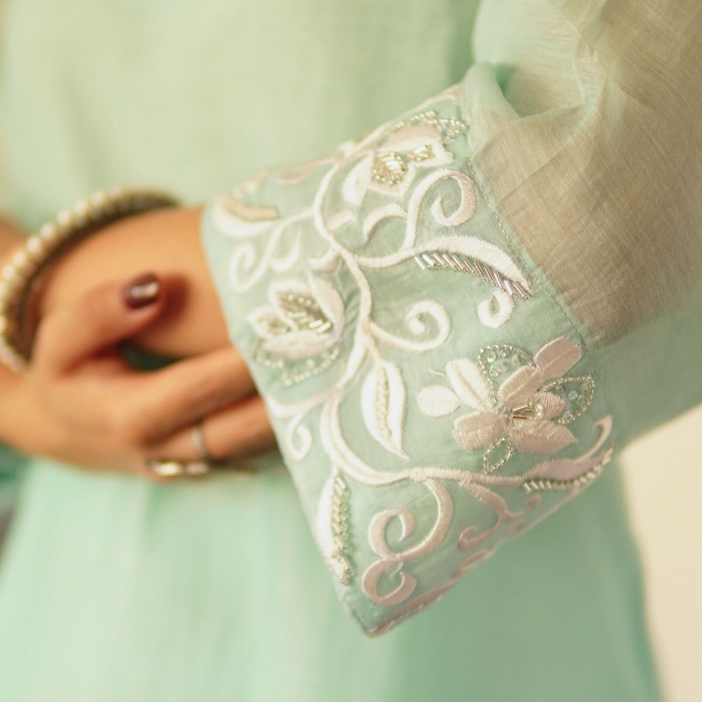 Aqua Chanderi Embroidered A-line Kurta