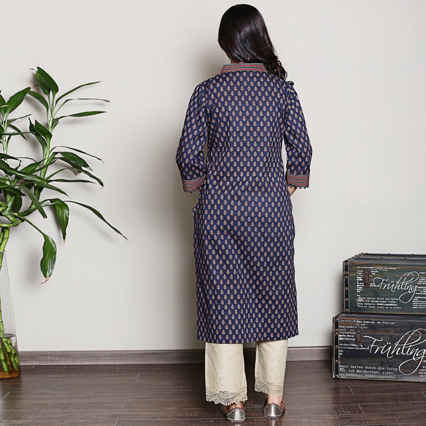 Navy blue printed kurta