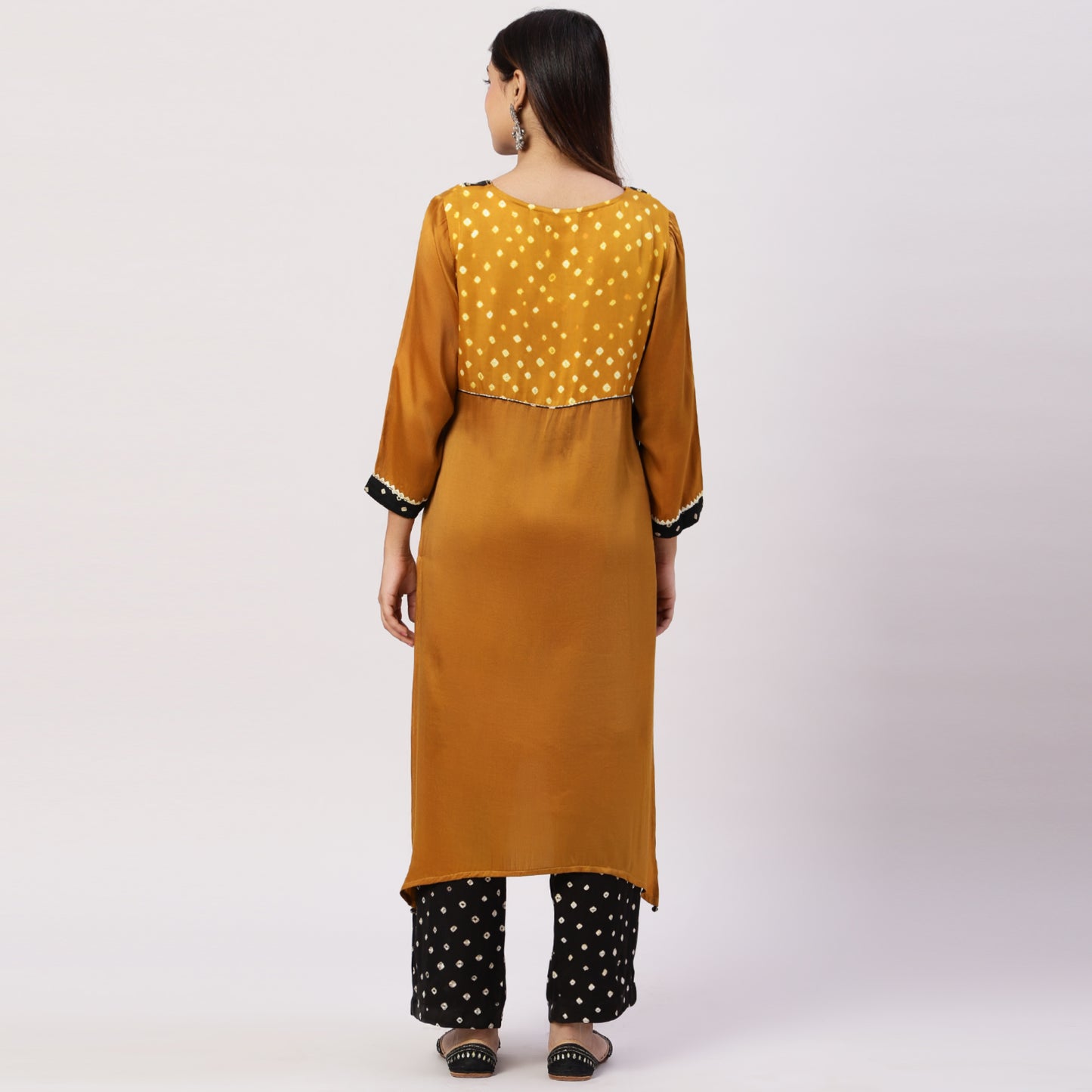 Mustard yellow bandhani print set