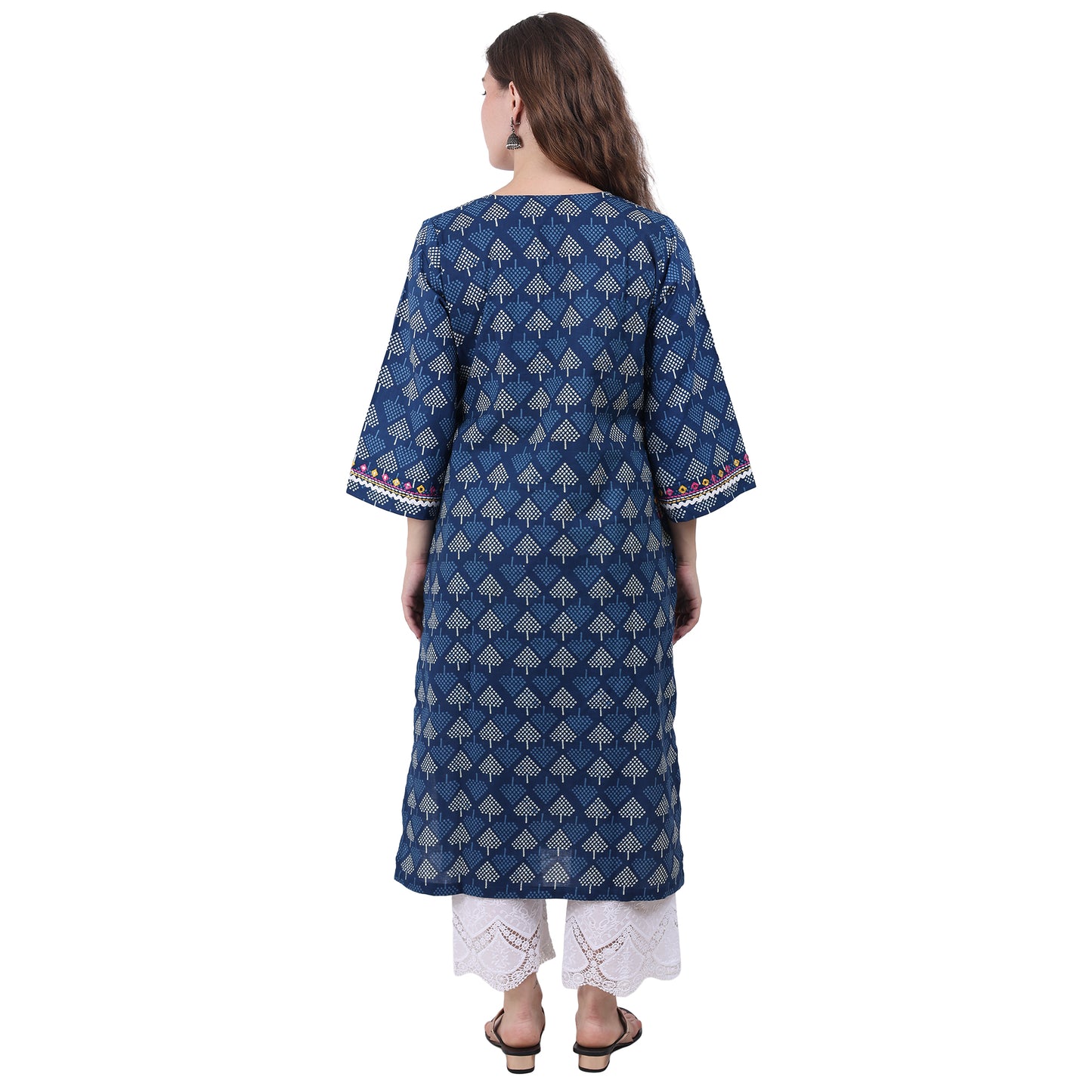Blue printed Kurta with Neck Detailing