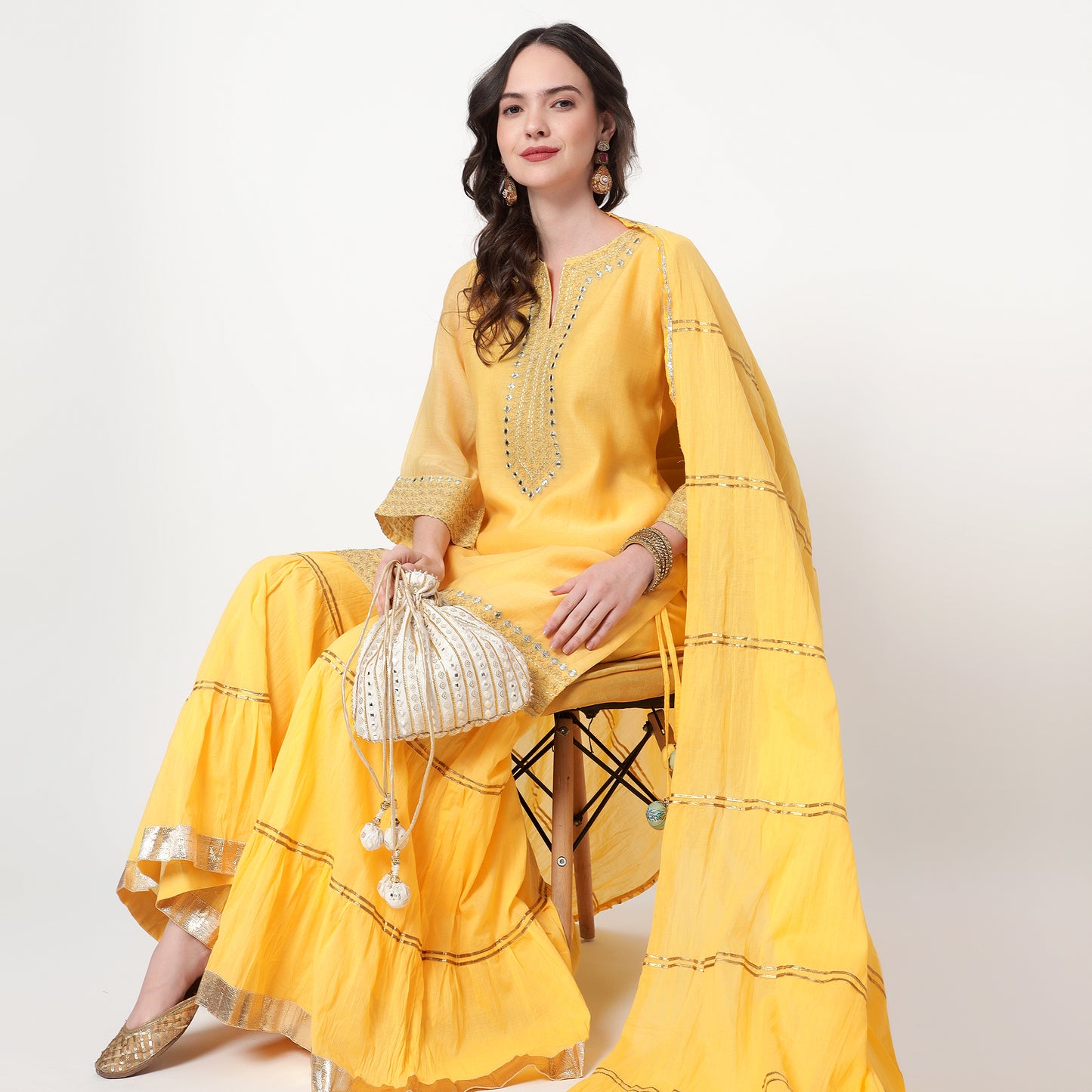 Yellow chanderi sharara set