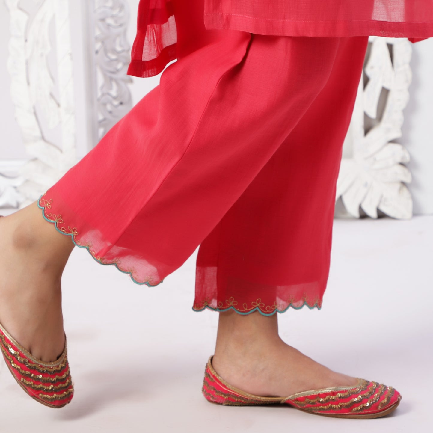 Chanderi embroidered set with organza dupatta